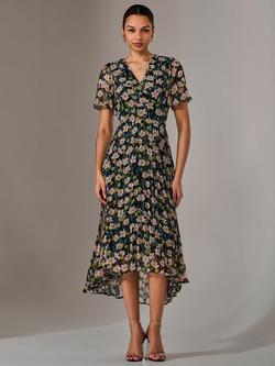 Jolie Moi Floral Pleated Dress, Black, Black