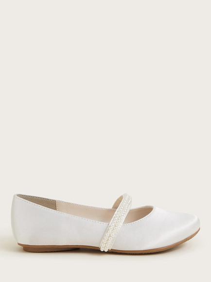 Monsoon Kids' Pearl Ballerina Flat Shoes, White, White