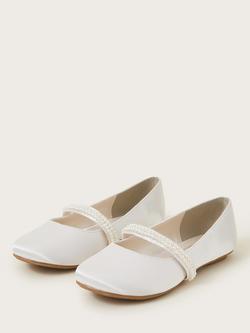 Monsoon Kids' Pearl Ballerina Flat Shoes, White - view 2, White
