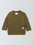 John Lewis Baby Fisherman Knit Rib Jumper, Green