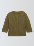 John Lewis Baby Fisherman Knit Rib Jumper, Green