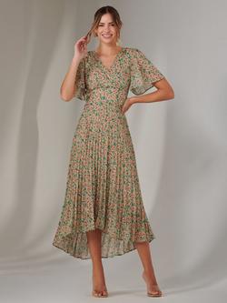 Jolie Moi Floral Pleated Midi Dress, Beige/Multi, Beige/Multi