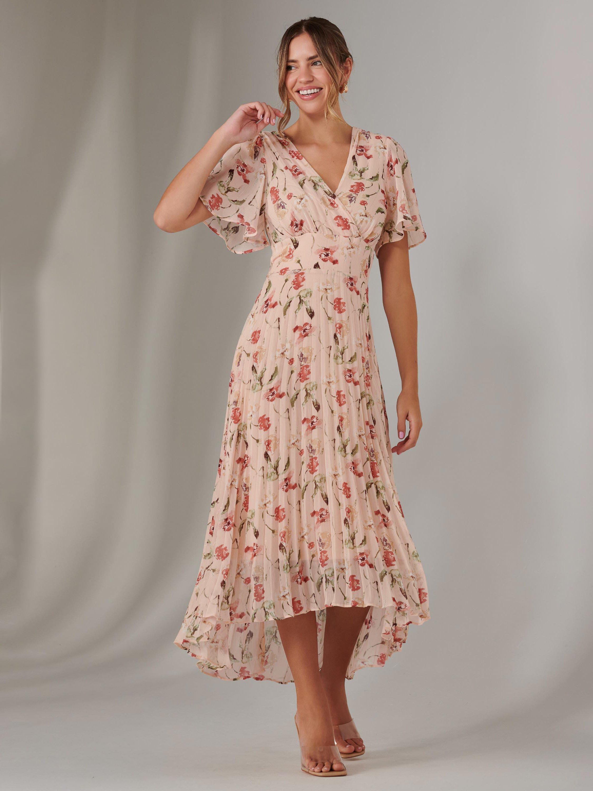 Product image 1 of 7, which shows Jolie Moi Floral Wrap Bodice Midaxi Dress, Beige, 8