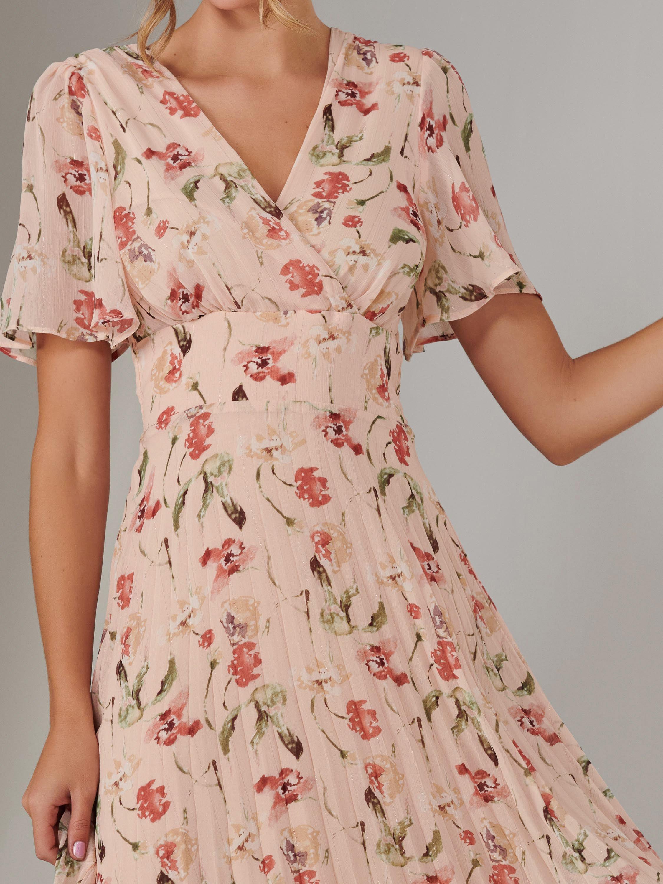 Product image 3 of 7, which shows Jolie Moi Floral Wrap Bodice Midaxi Dress, Beige, 8