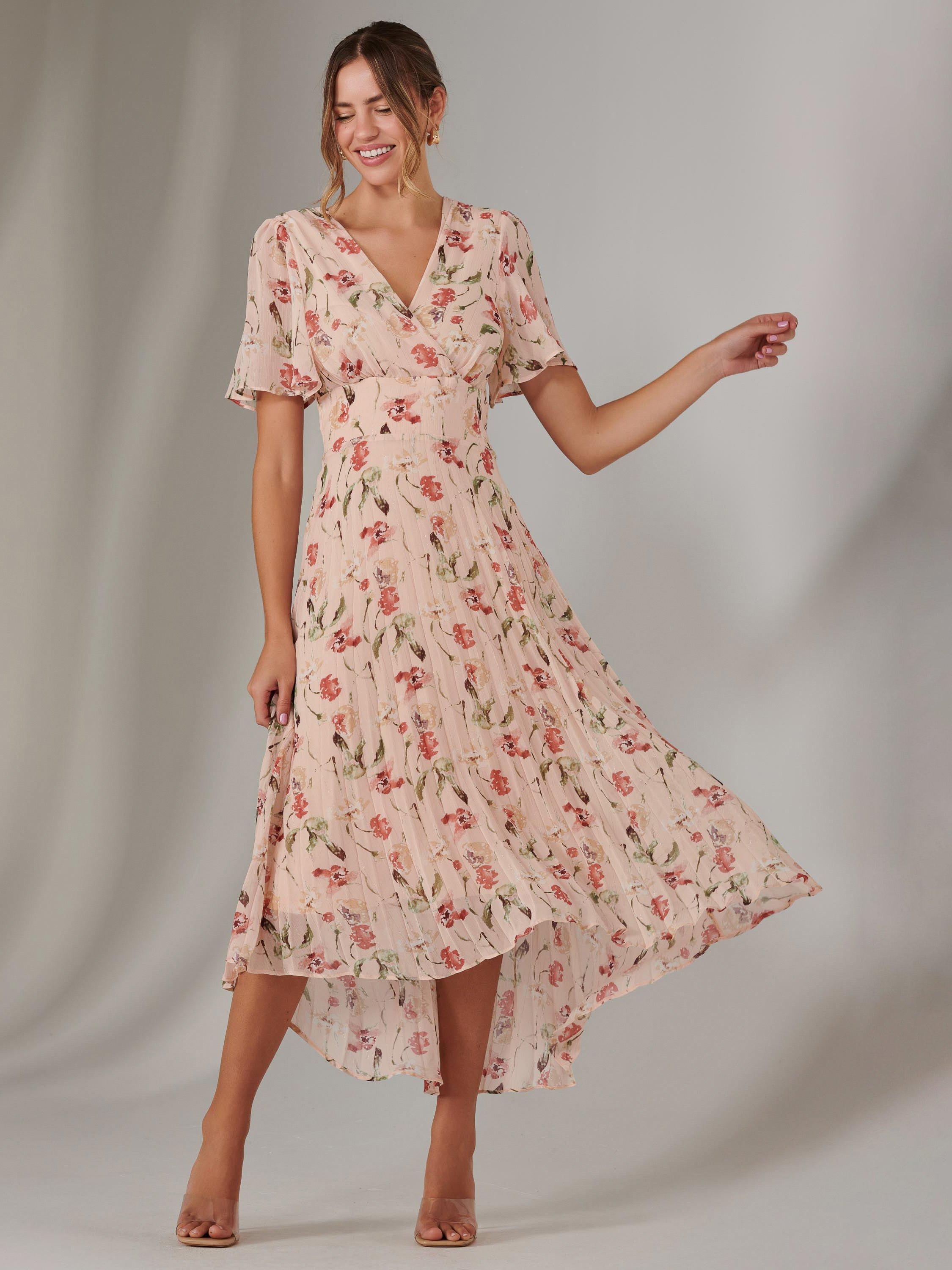 Product image 4 of 7, which shows Jolie Moi Floral Wrap Bodice Midaxi Dress, Beige, 8