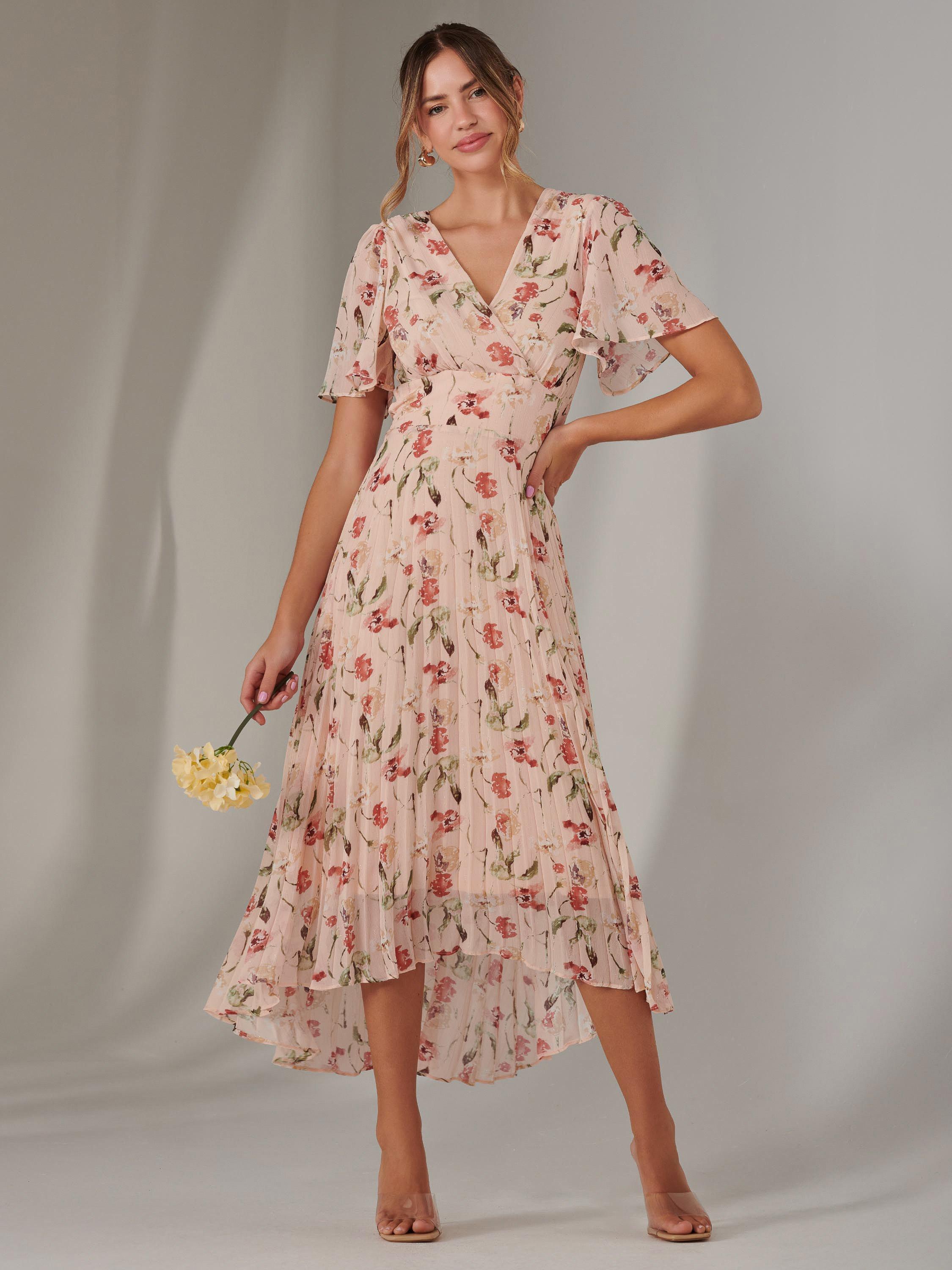 Product image 5 of 7, which shows Jolie Moi Floral Wrap Bodice Midaxi Dress, Beige, 8