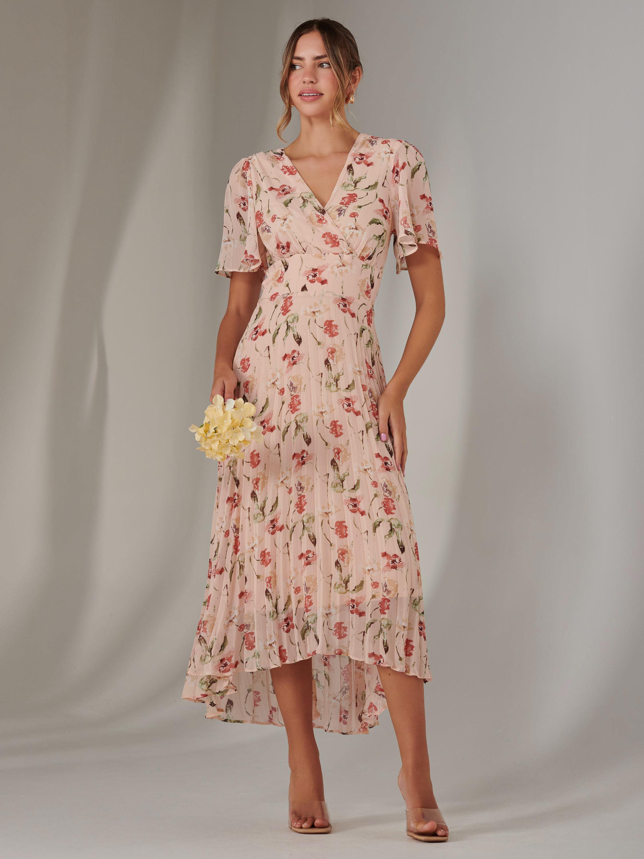 Product image 6 of 7, which shows Jolie Moi Floral Wrap Bodice Midaxi Dress, Beige, 8