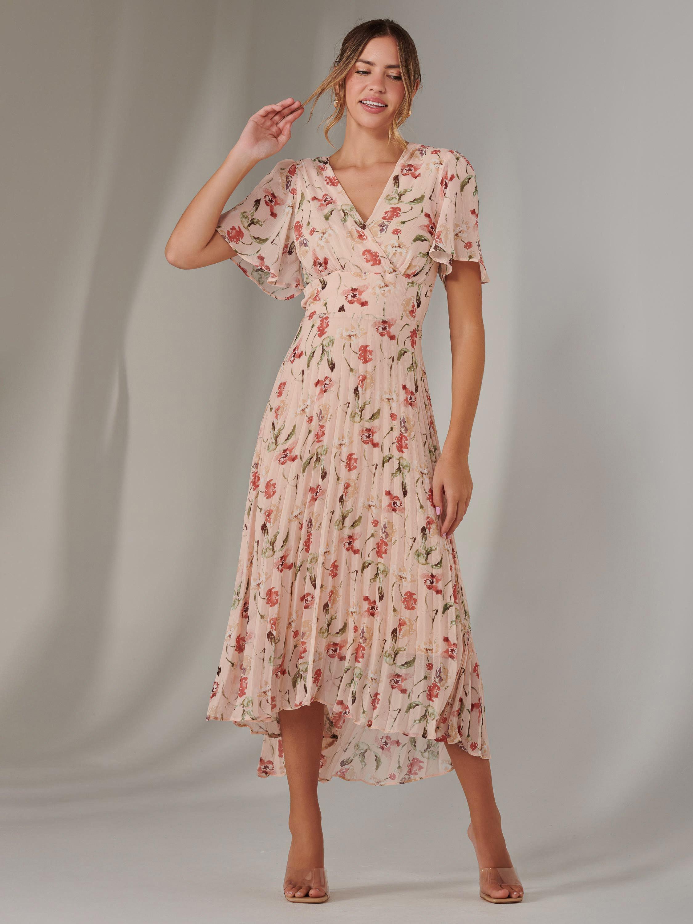 Product image 7 of 7, which shows Jolie Moi Floral Wrap Bodice Midaxi Dress, Beige, 8