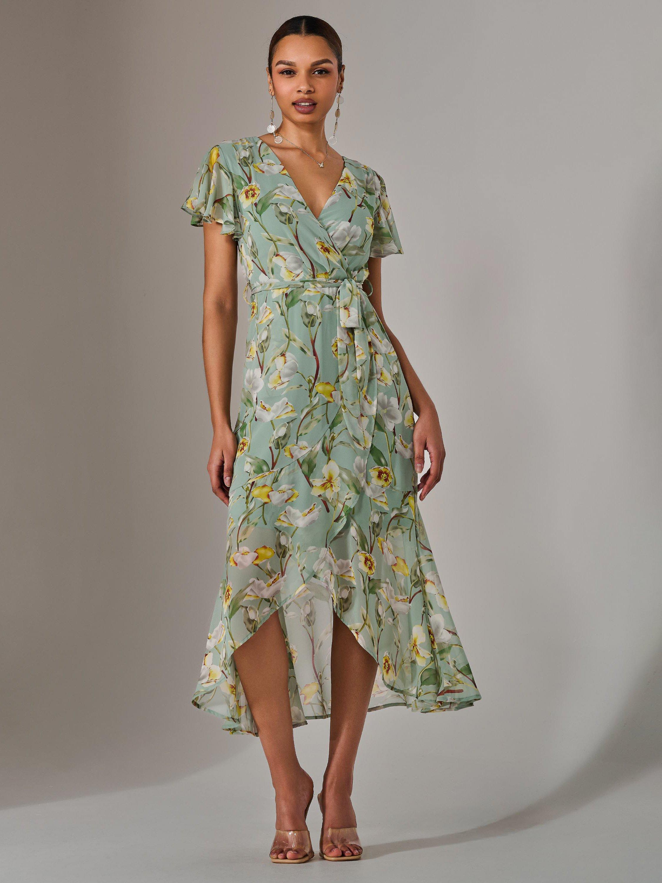 Product image 1 of 7, which shows Jolie Moi Floral Chiffon Midi Dress, Teal, 8