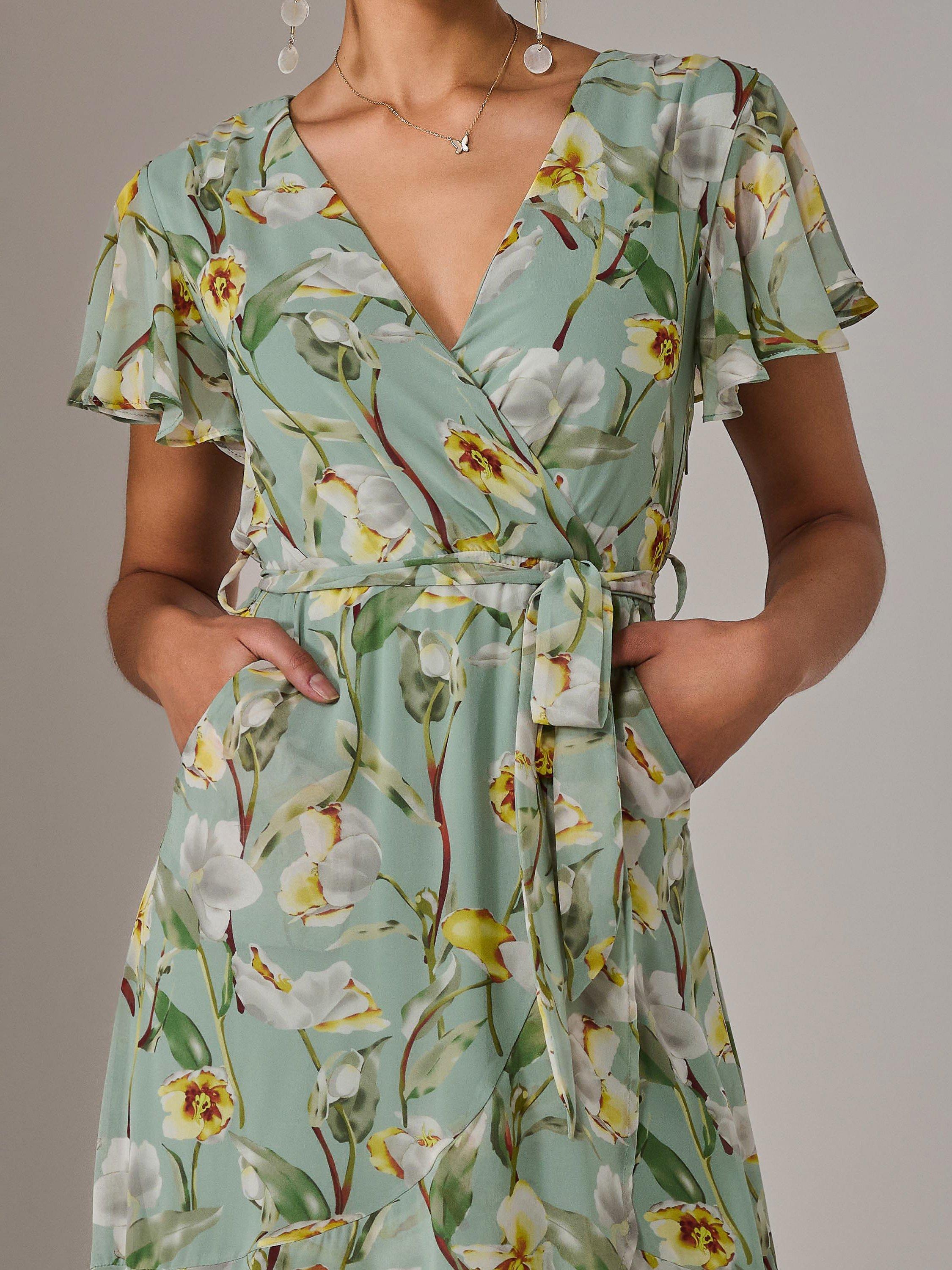 Product image 3 of 7, which shows Jolie Moi Floral Chiffon Midi Dress, Teal, 8