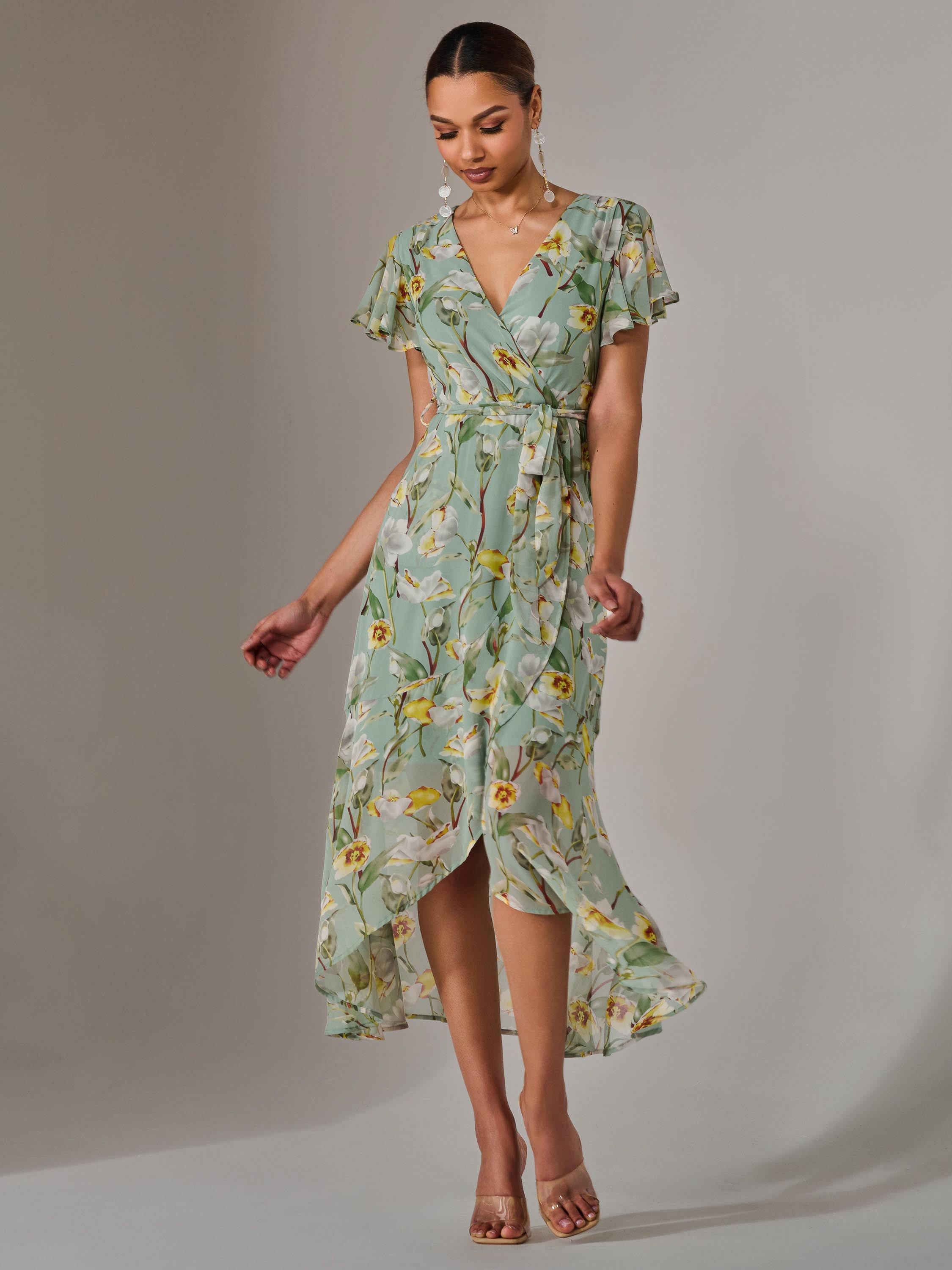 Product image 4 of 7, which shows Jolie Moi Floral Chiffon Midi Dress, Teal, 8