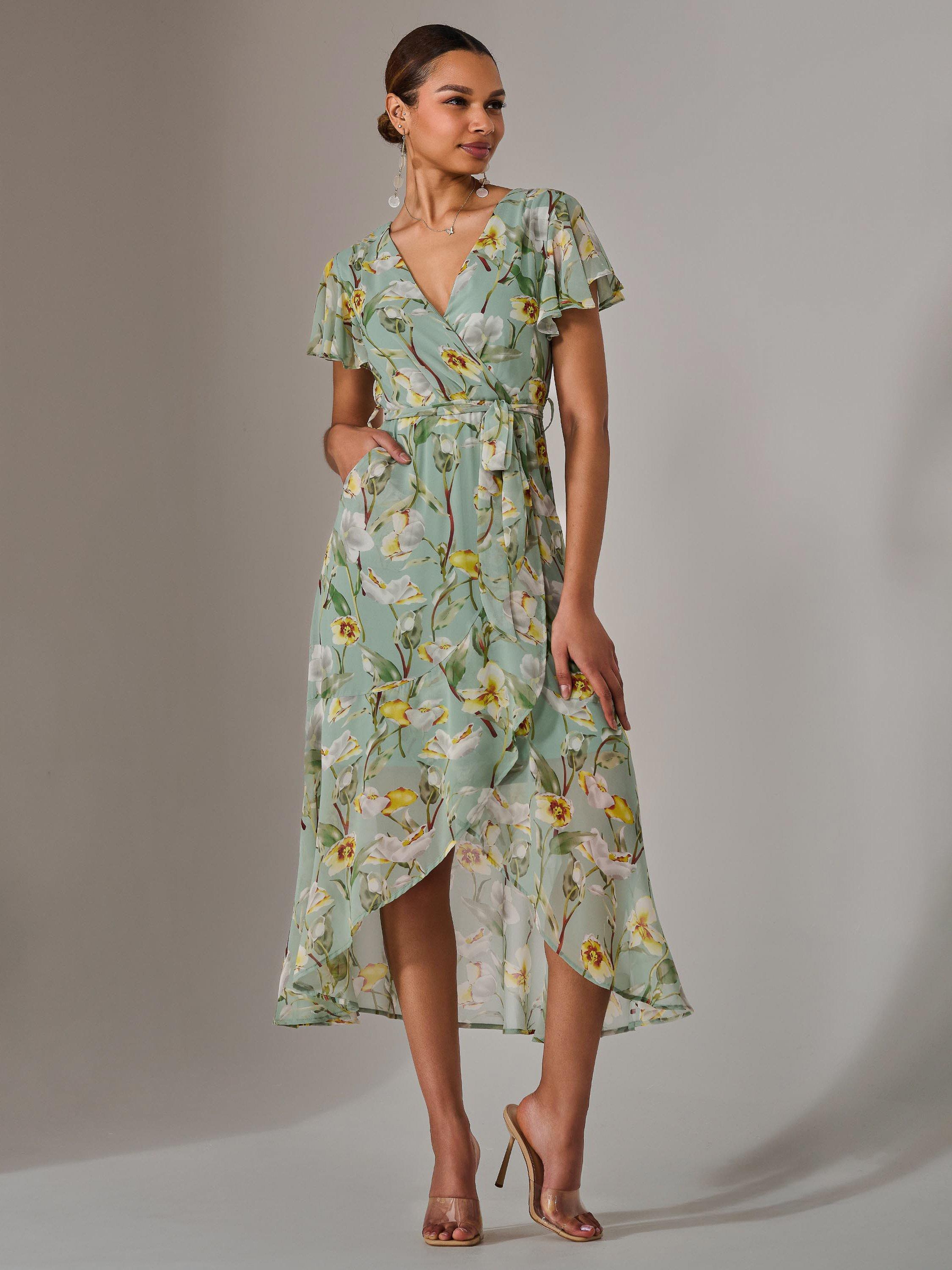 Product image 5 of 7, which shows Jolie Moi Floral Chiffon Midi Dress, Teal, 8