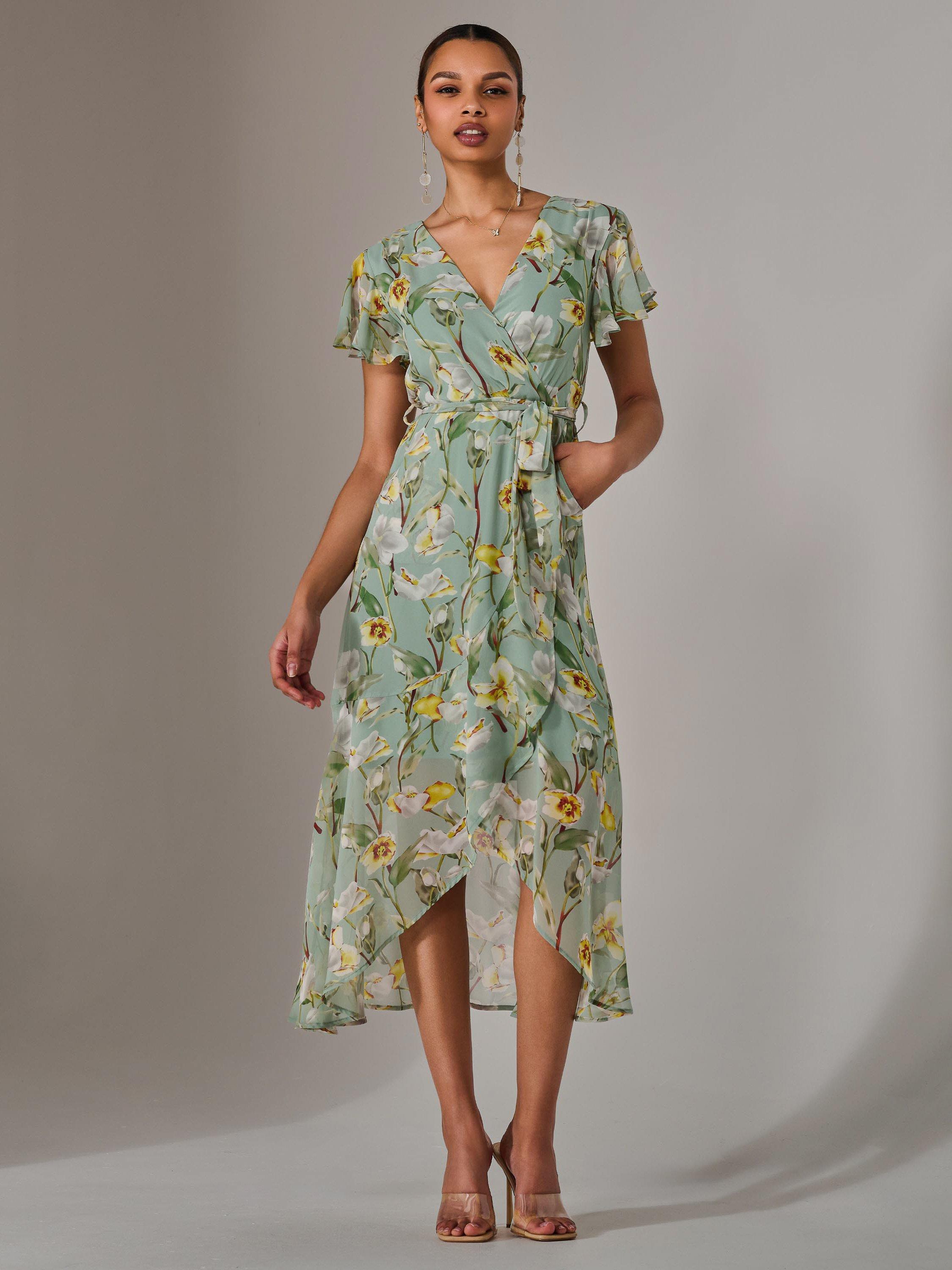 Product image 6 of 7, which shows Jolie Moi Floral Chiffon Midi Dress, Teal, 8