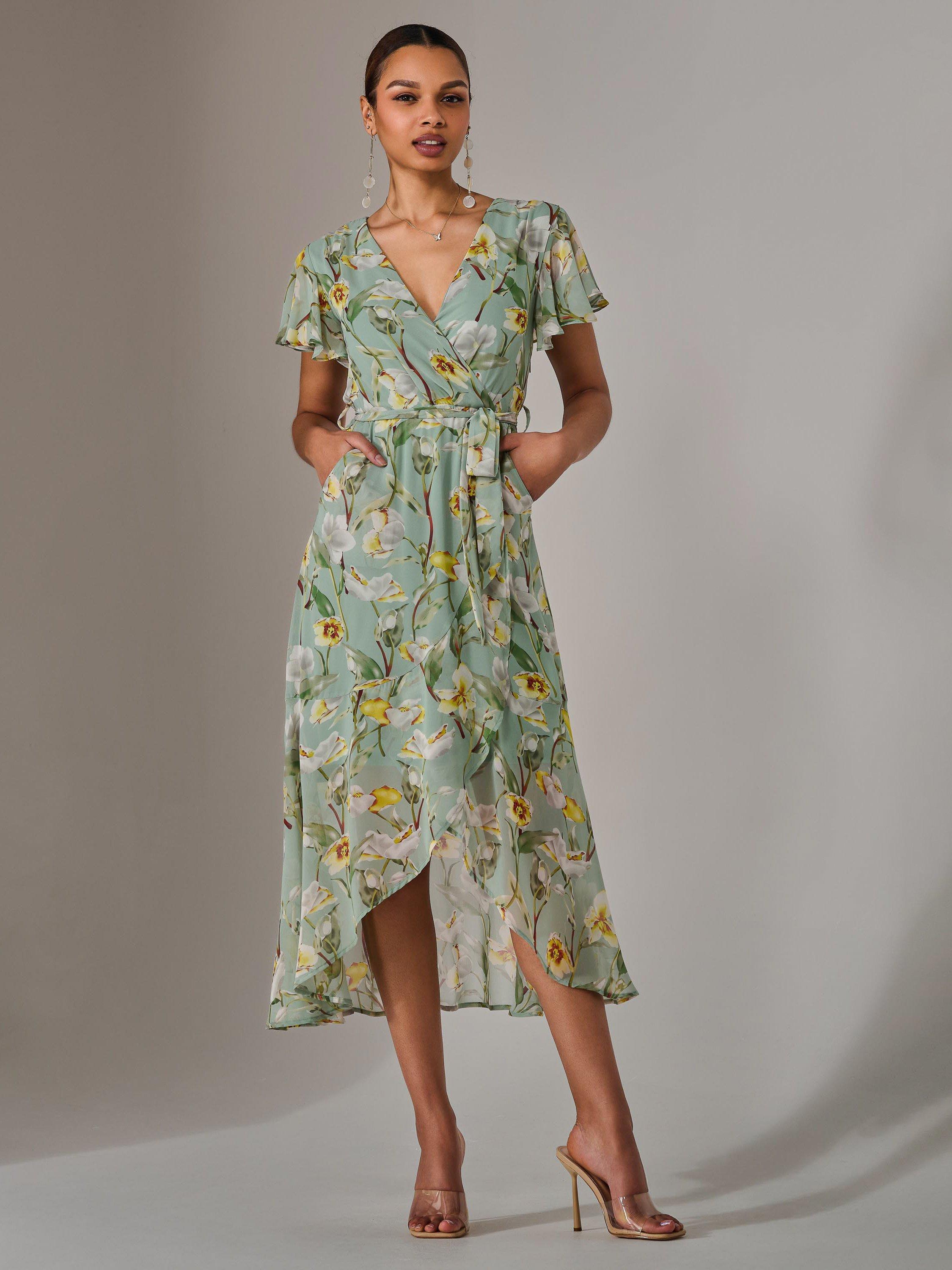 Product image 7 of 7, which shows Jolie Moi Floral Chiffon Midi Dress, Teal, 8