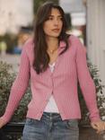 NRBY Kendra Ribbed Cardigan, Pink Lady