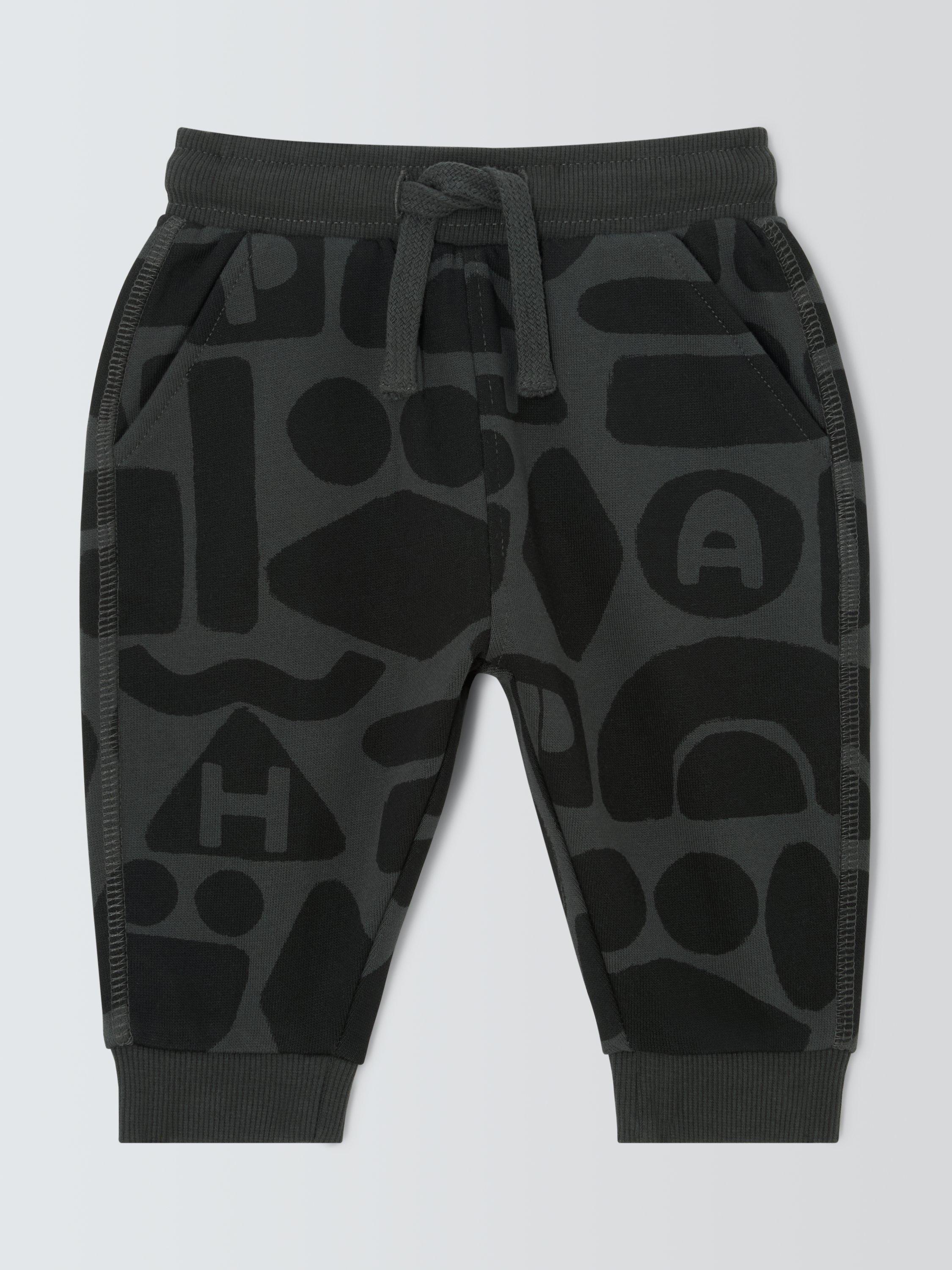 Product image 1 of 3, which shows John Lewis Baby Shapes Joggers, Charcoal Shapes, 3-6 months