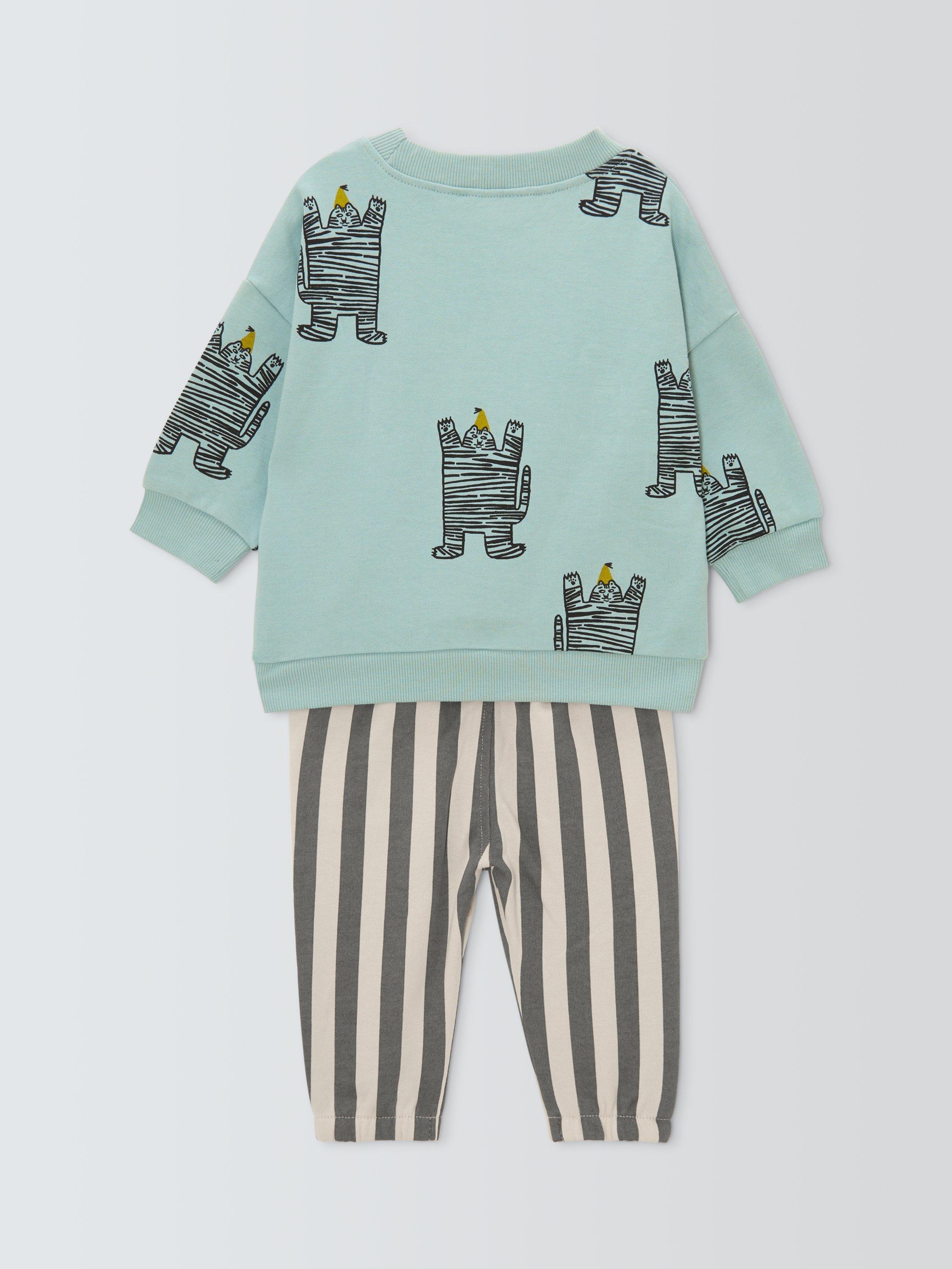 Product image 2 of 3, which shows John Lewis Baby Sweatshirt & Joggers Set, Blue/Stripe, 3-6 months