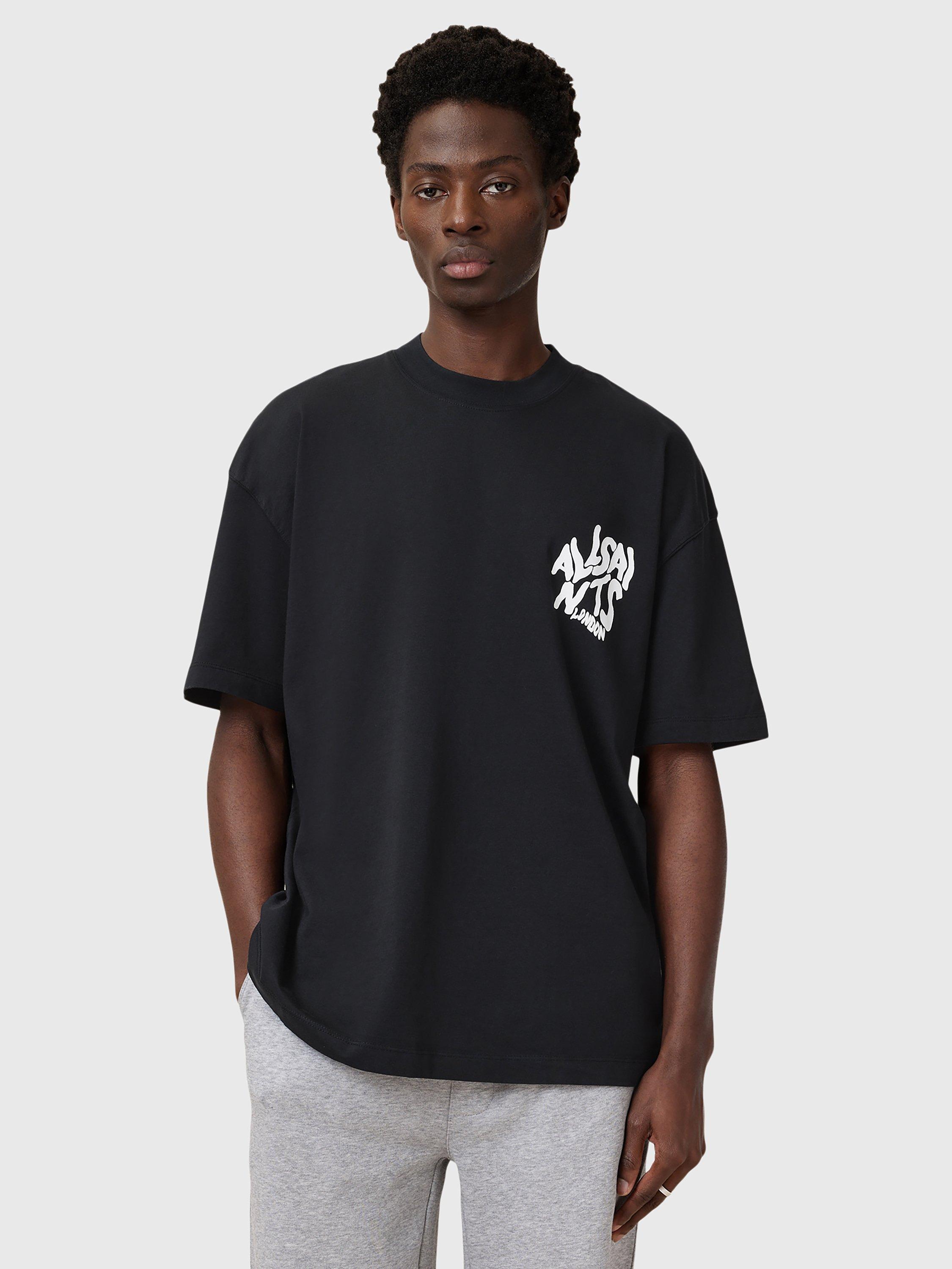 Product image 1 of 6, which shows AllSaints Orlando Organic Cotton Loose Fit Short Sleeve Graphic T-Shirt, Black, L