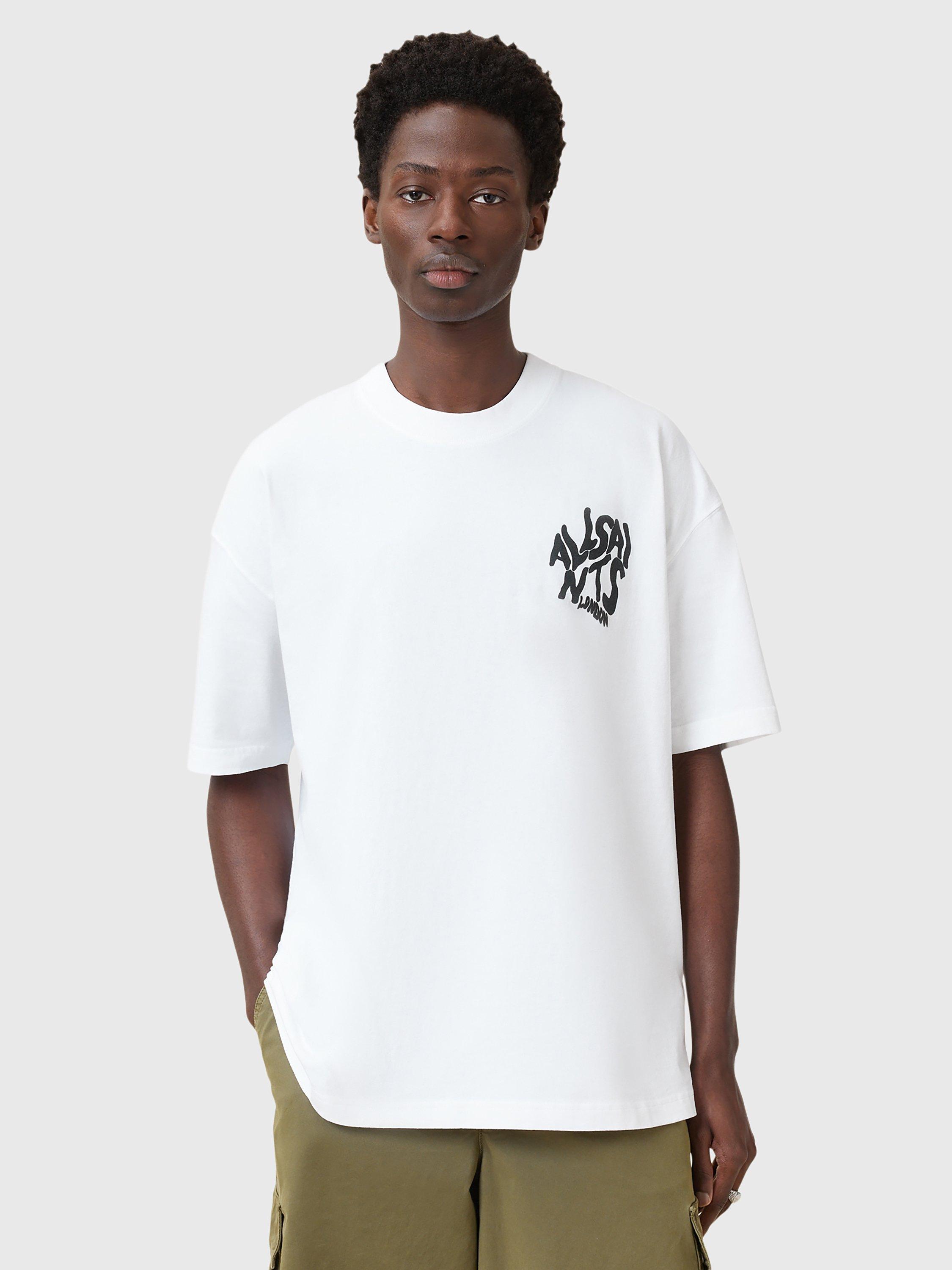 Product image 1 of 7, which shows AllSaints Orlando Organic Cotton Loose Fit Short Sleeve Graphic T-Shirt, White, L