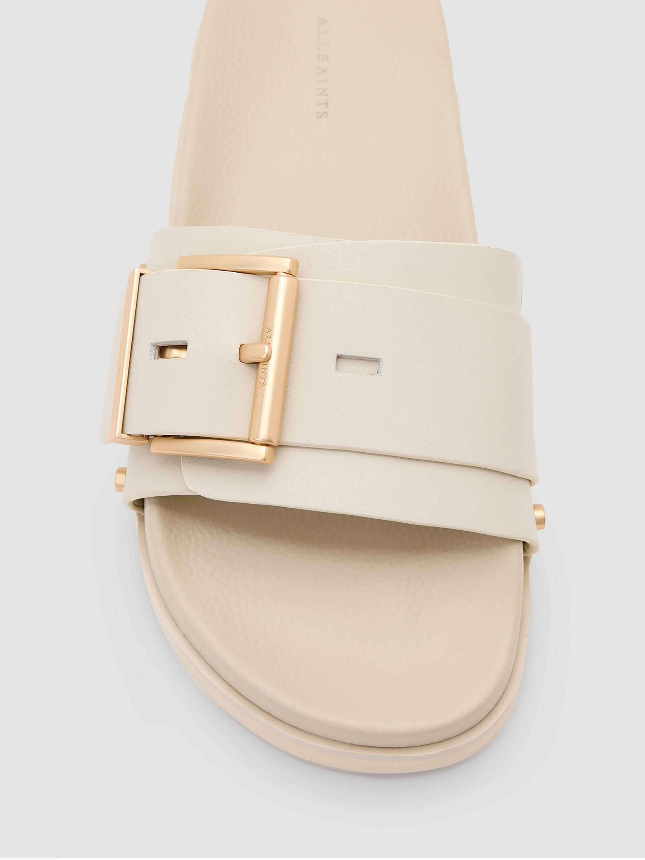 Product image 3 of 7, which shows AllSaints Ellie Leather Buckle Stud Sliders, Chalk White, EU37