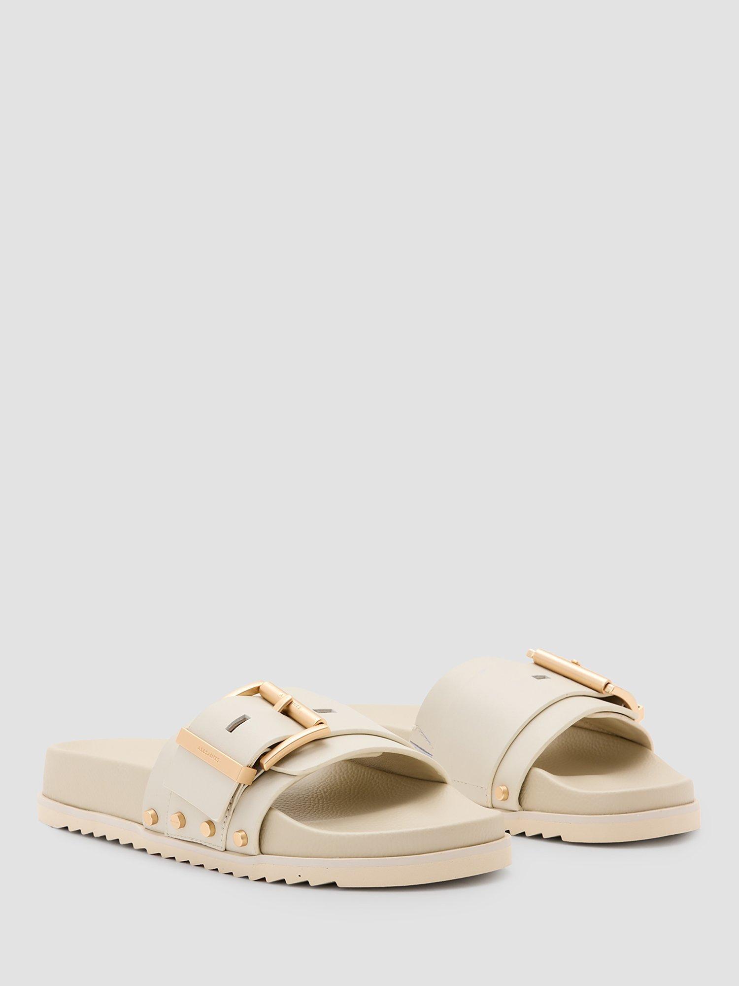 Product image 5 of 7, which shows AllSaints Ellie Leather Buckle Stud Sliders, Chalk White, EU37