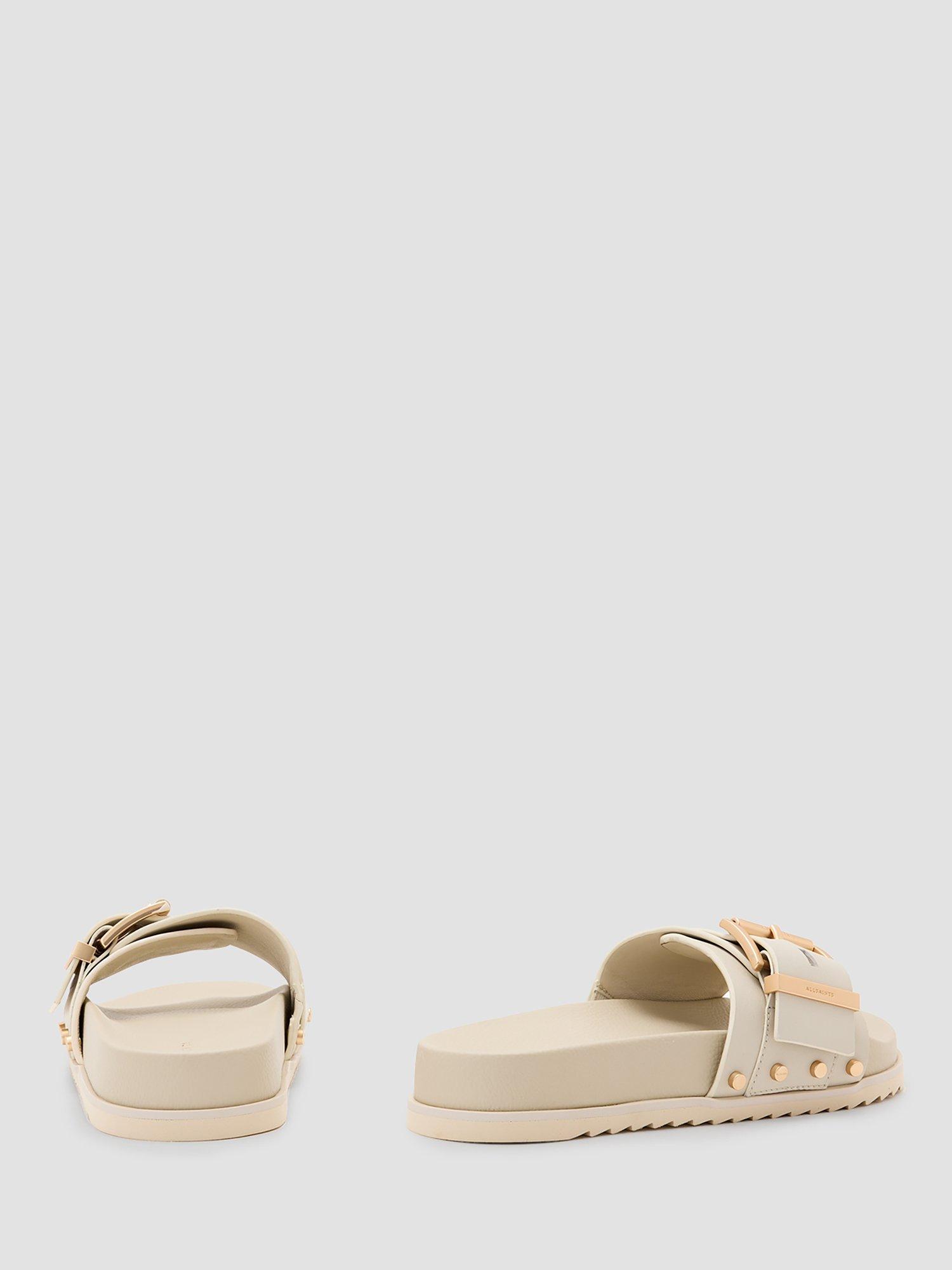 Product image 7 of 7, which shows AllSaints Ellie Leather Buckle Stud Sliders, Chalk White, EU37