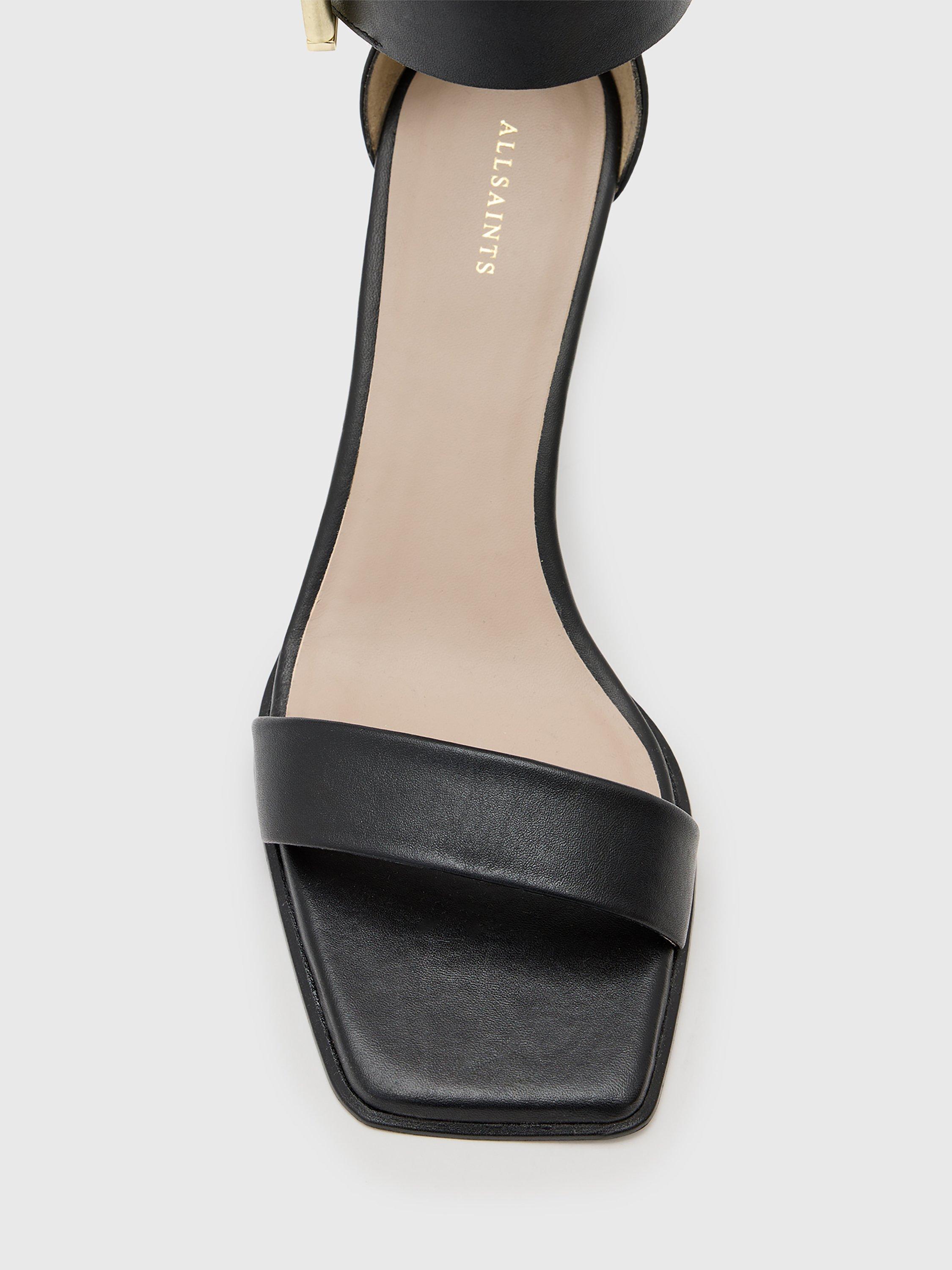 Product image 3 of 6, which shows AllSaints Noir Leather Heeled Sandals, Black, EU37