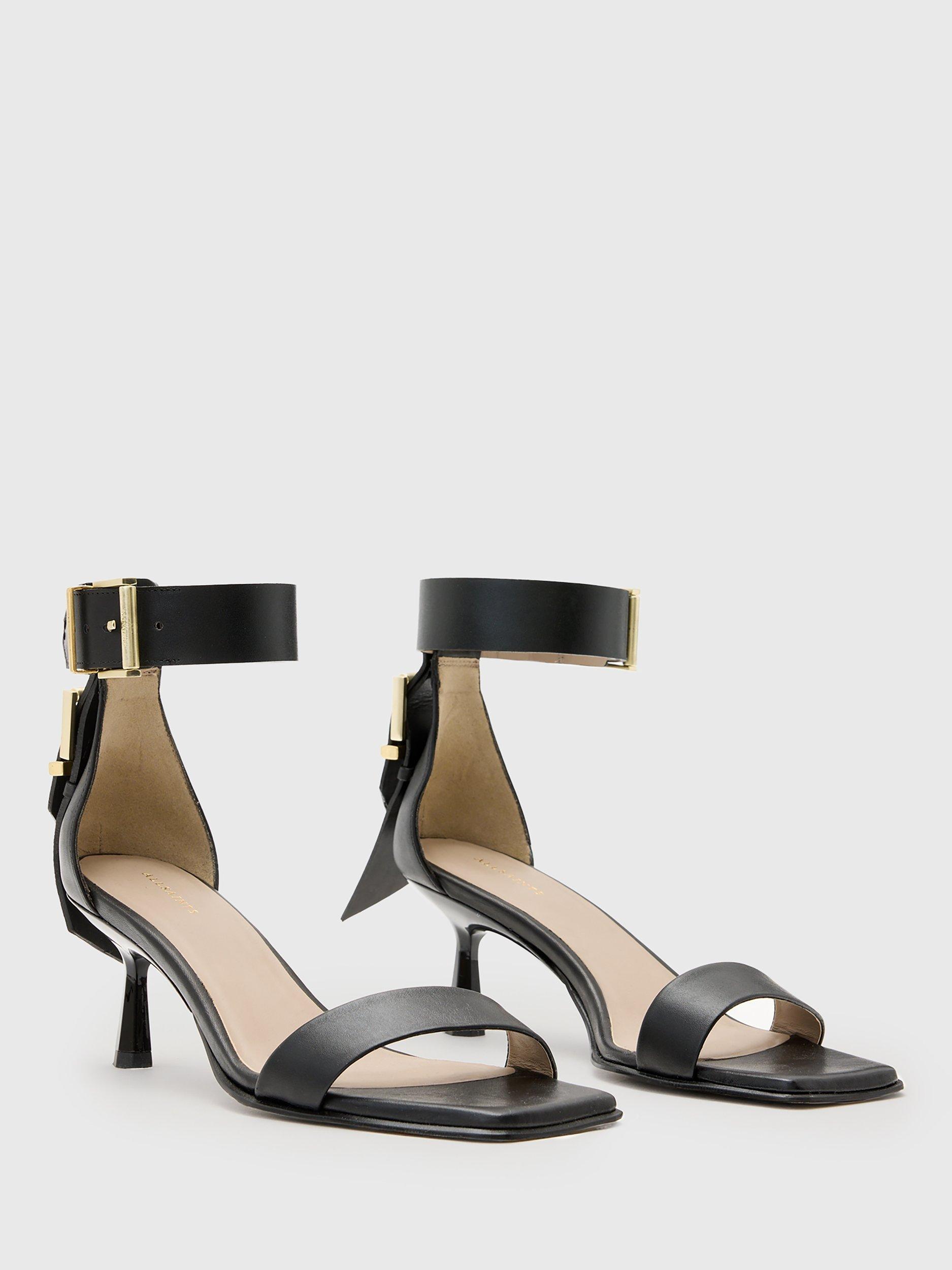 Product image 4 of 6, which shows AllSaints Noir Leather Heeled Sandals, Black, EU37