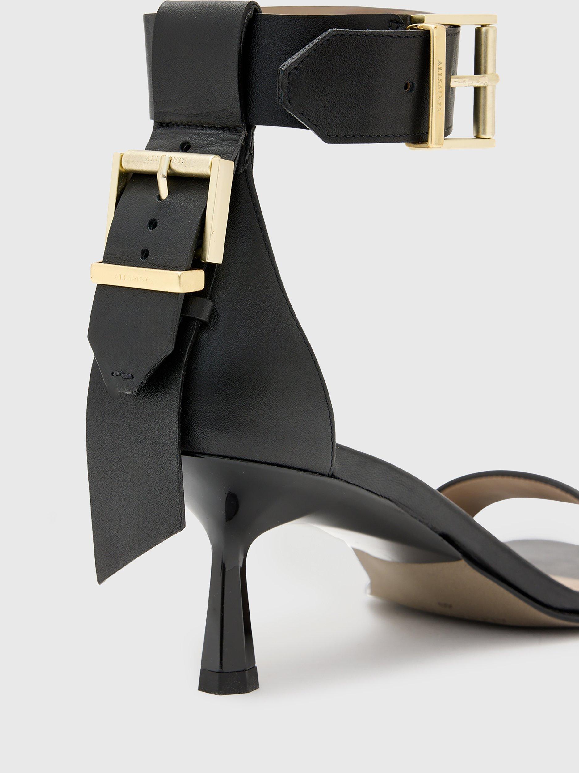 Product image 5 of 6, which shows AllSaints Noir Leather Heeled Sandals, Black, EU37