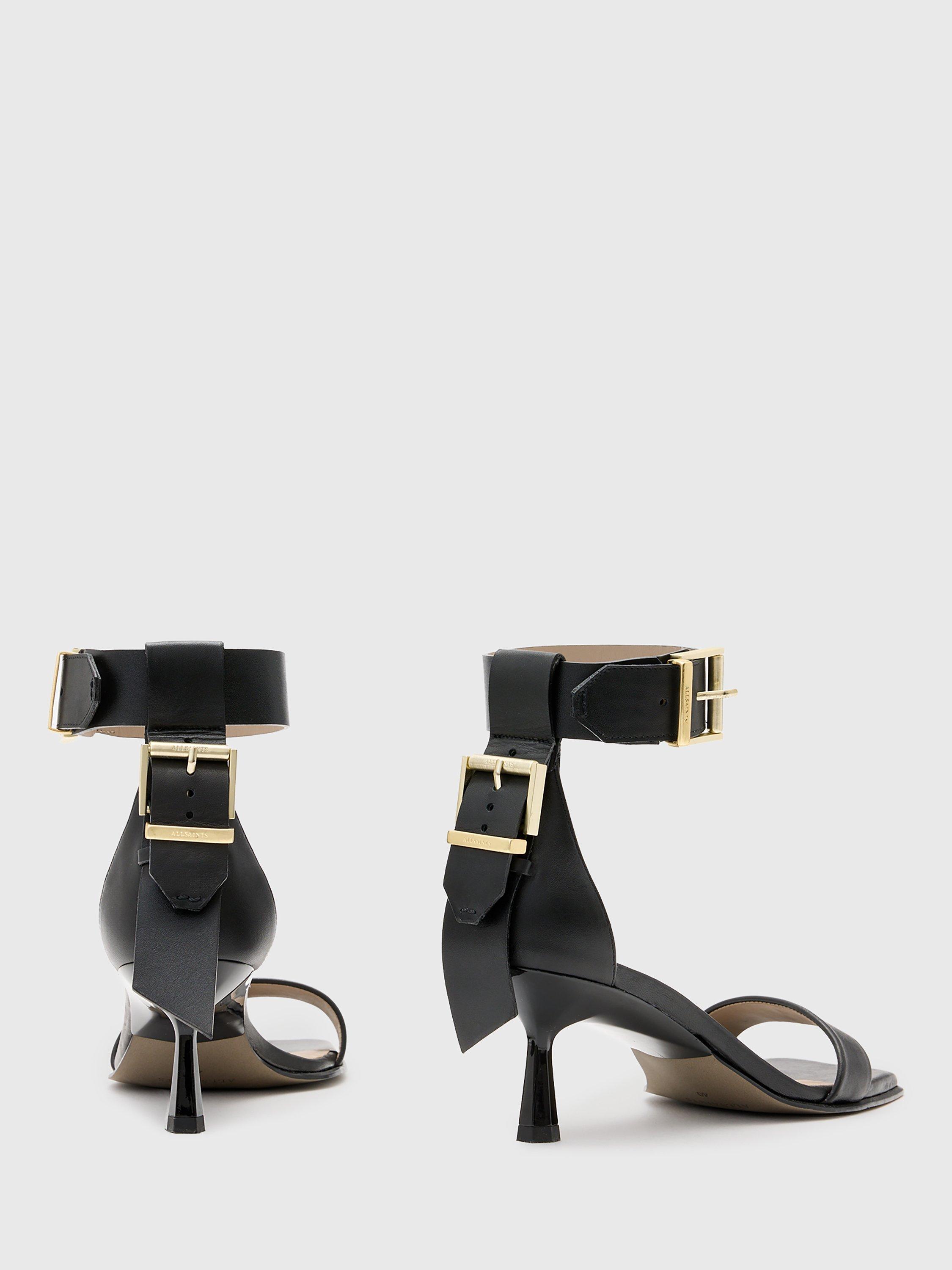 Product image 6 of 6, which shows AllSaints Noir Leather Heeled Sandals, Black, EU37
