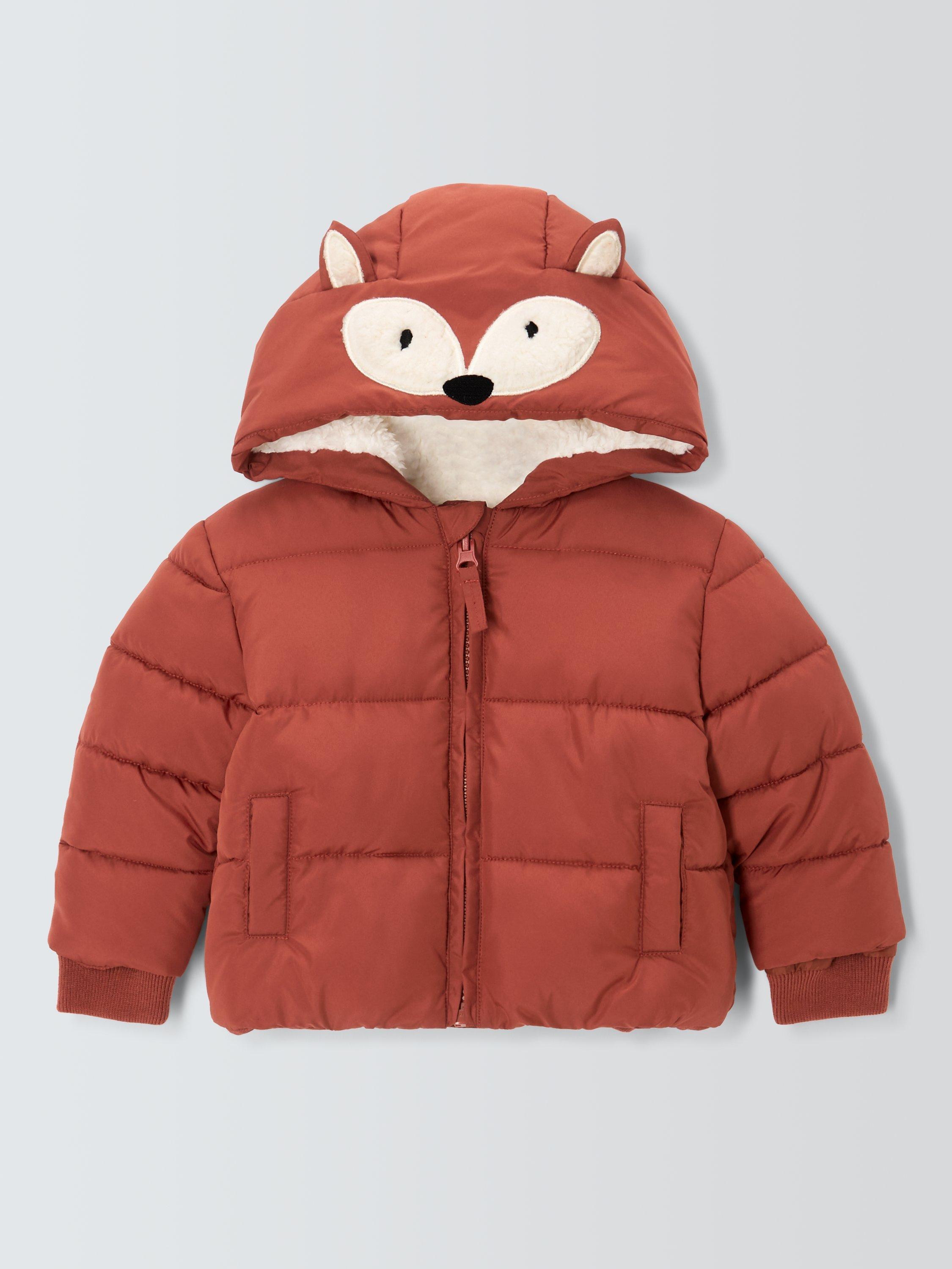 Product image 1 of 3, which shows John Lewis Baby Fox Padded Coat, Brown, 3-6 months