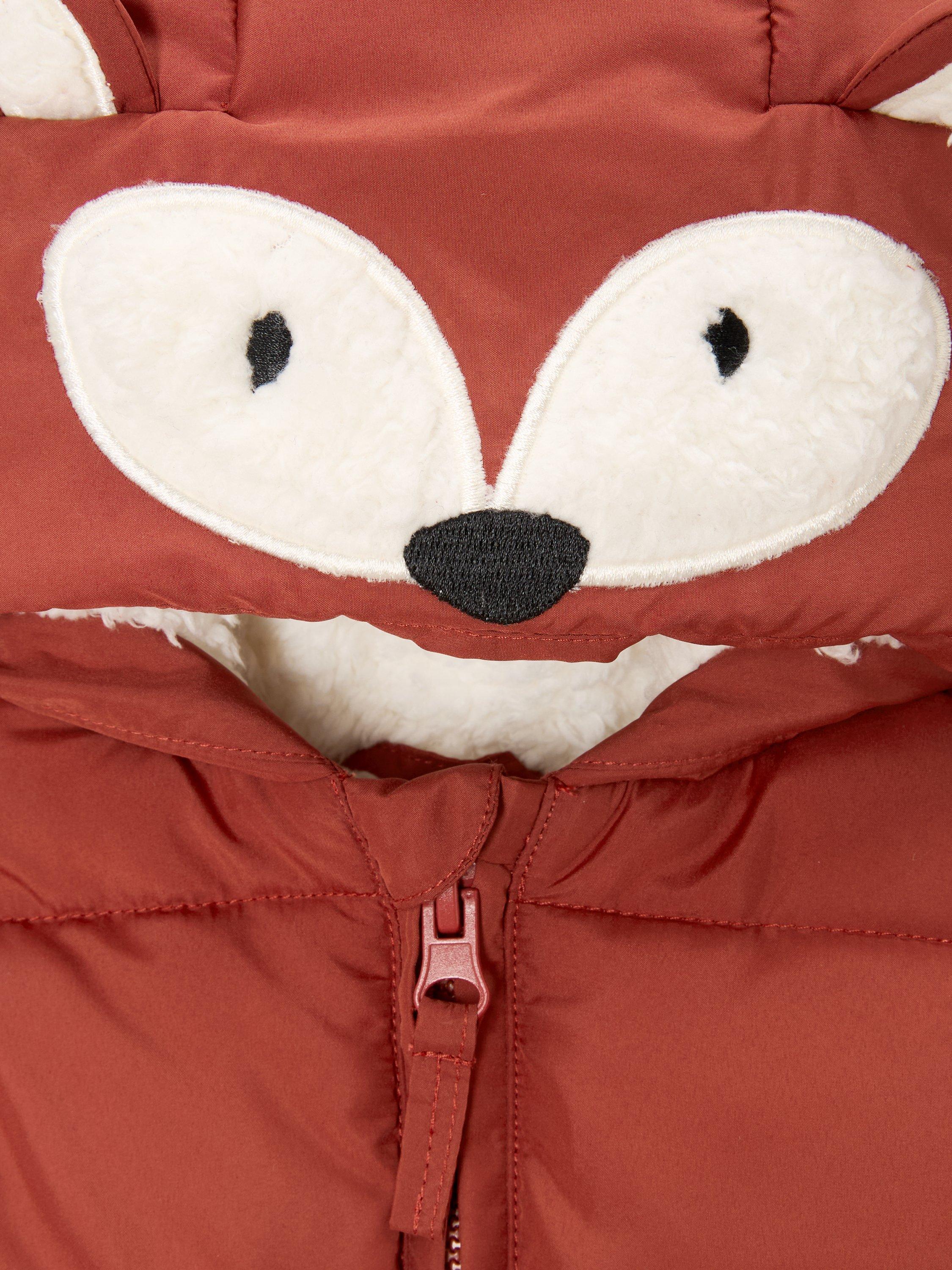 Product image 3 of 3, which shows John Lewis Baby Fox Padded Coat, Brown, 3-6 months