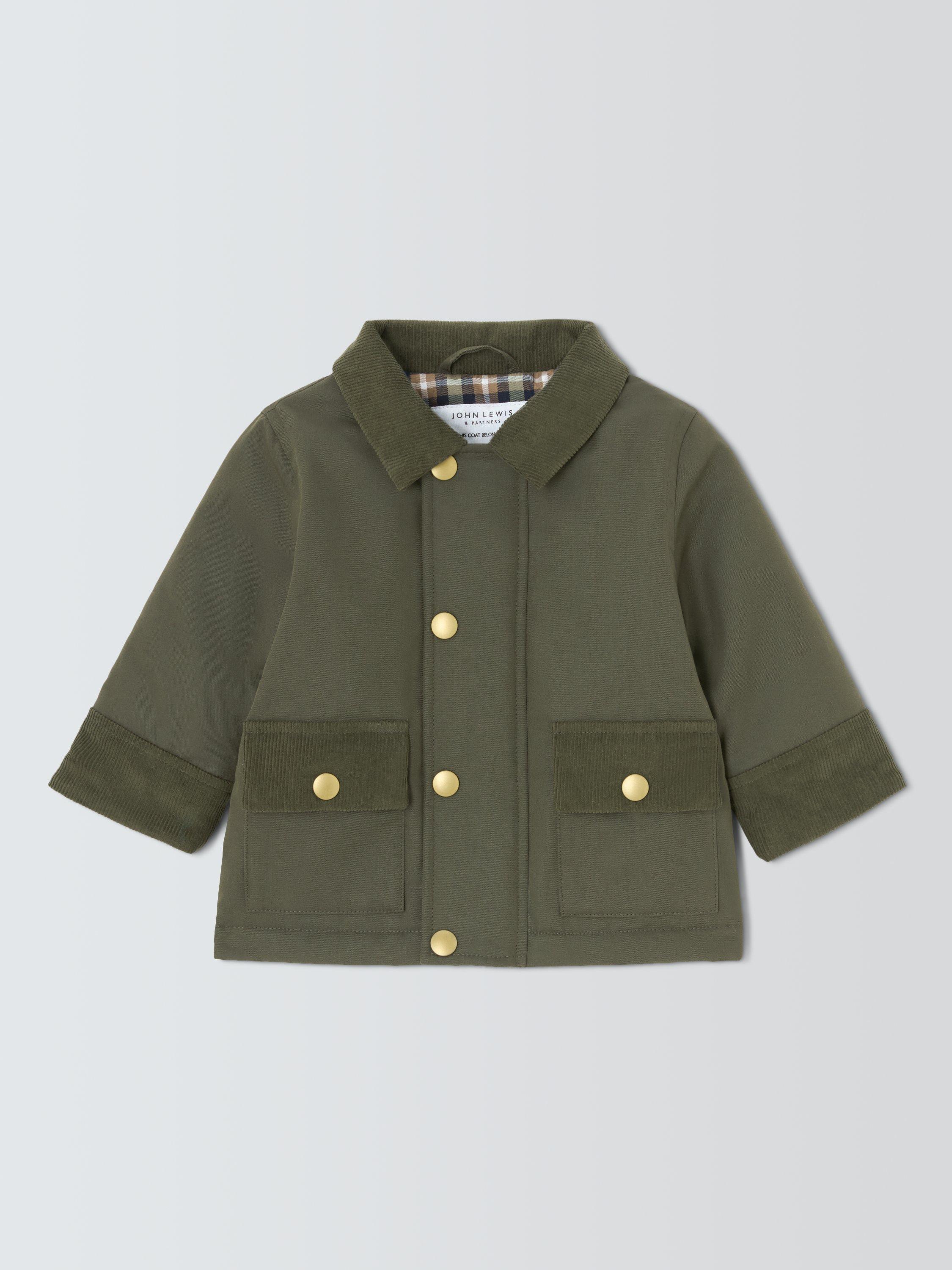 Product image 1 of 3, which shows John Lewis Baby Cord Wax Jacket, Green, 3-6 months