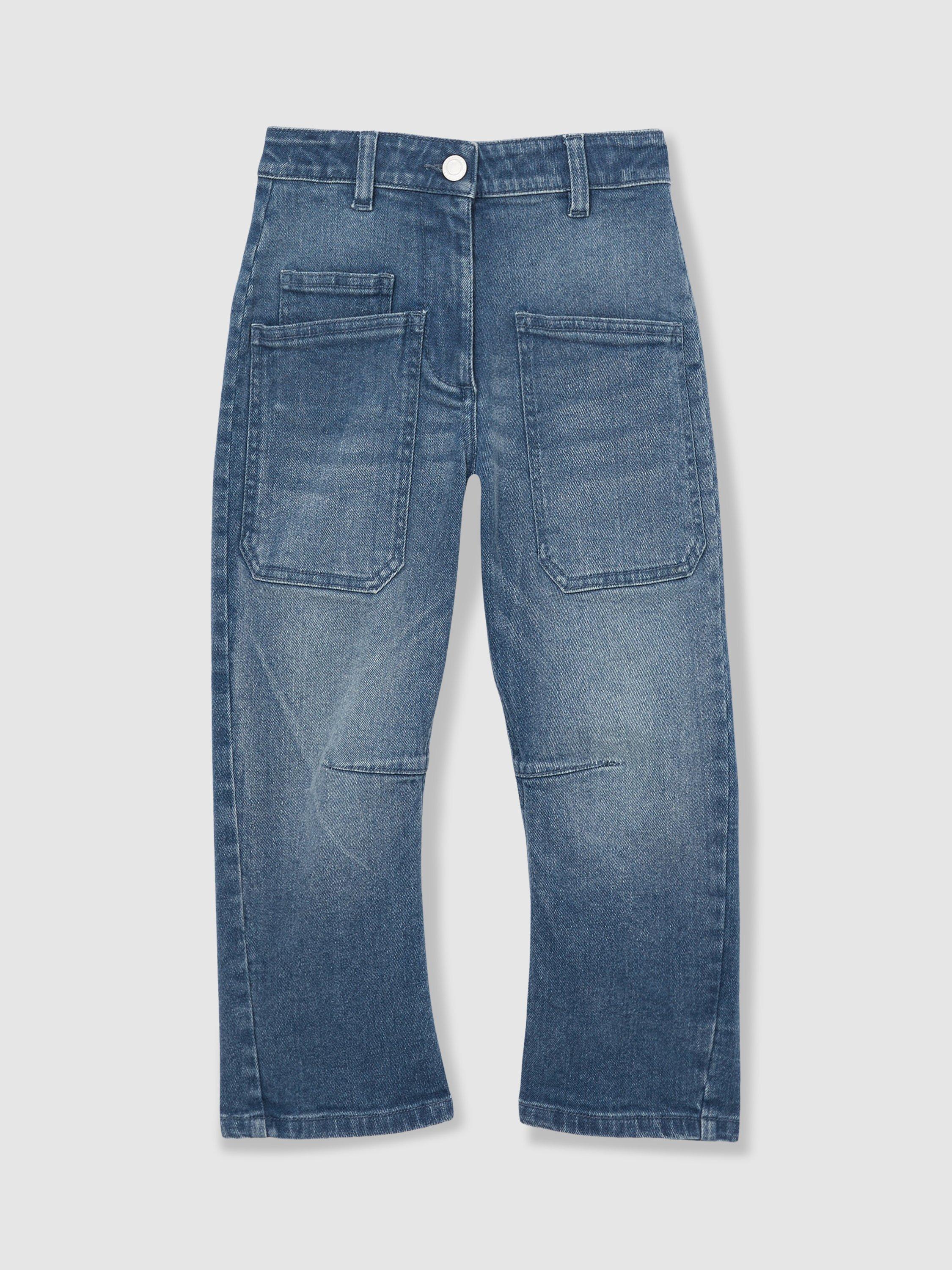 Product image 1 of 3, which shows Reiss Kids' Brady Barrel Leg Jeans, Blue, 4-5 years