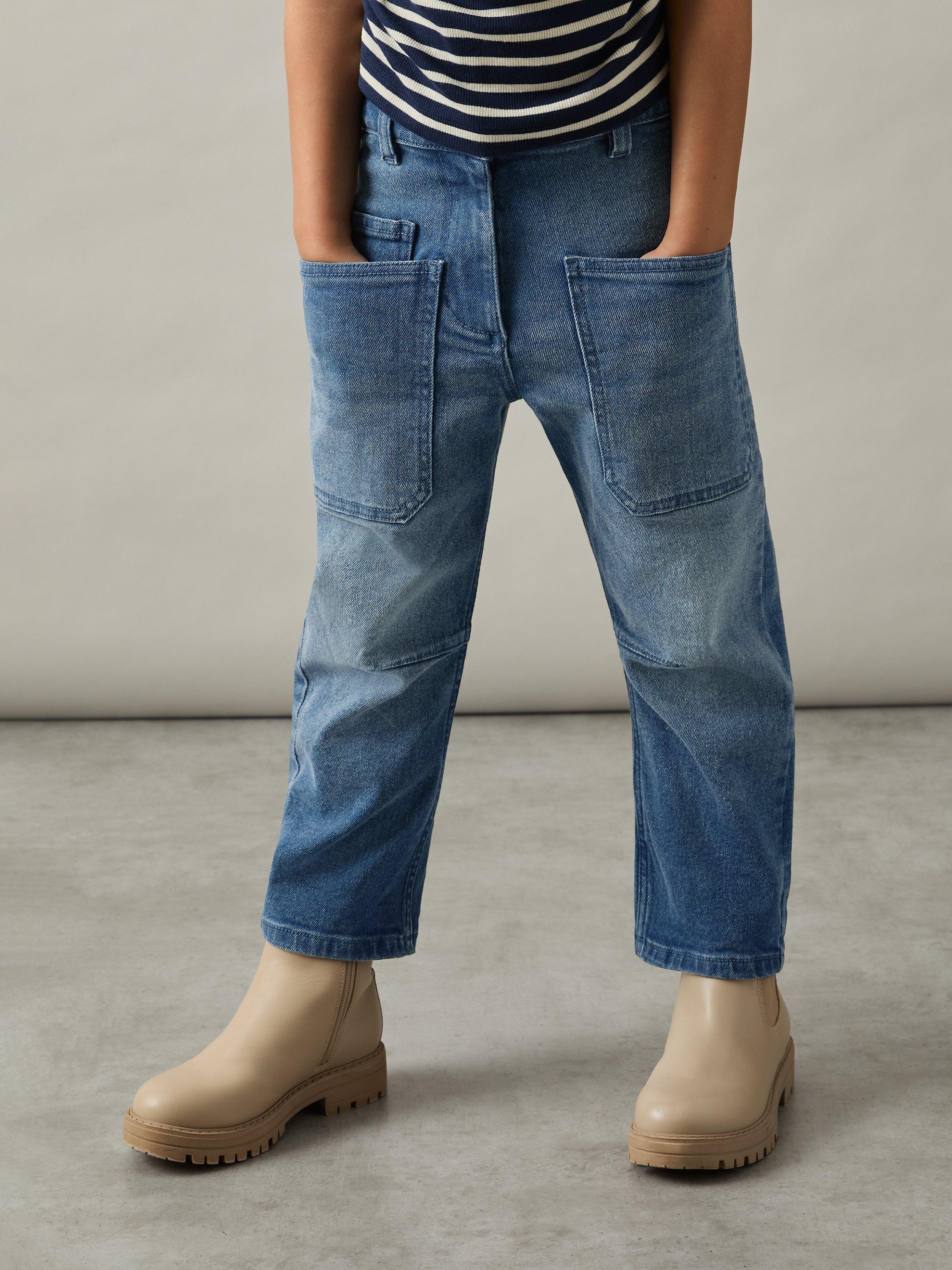 Product image 3 of 3, which shows Reiss Kids' Brady Barrel Leg Jeans, Blue, 4-5 years