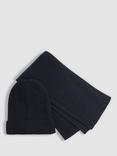 Reiss Kids' Chesterfield Ribbed Hat and Scarf Set, Navy
