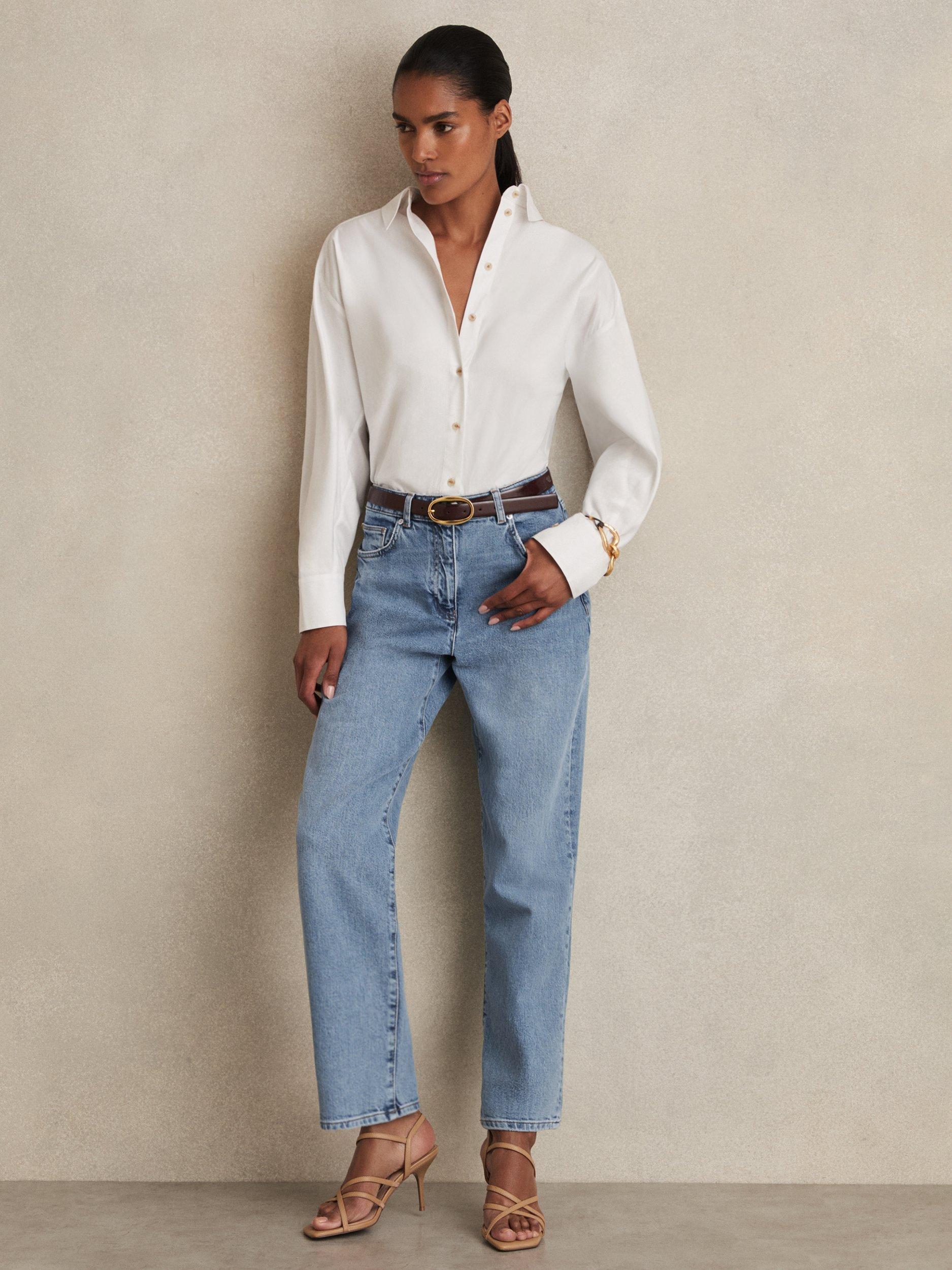 Product image 3 of 5, which shows Reiss Selin Mid Rise Jeans, Light Blue, 25R