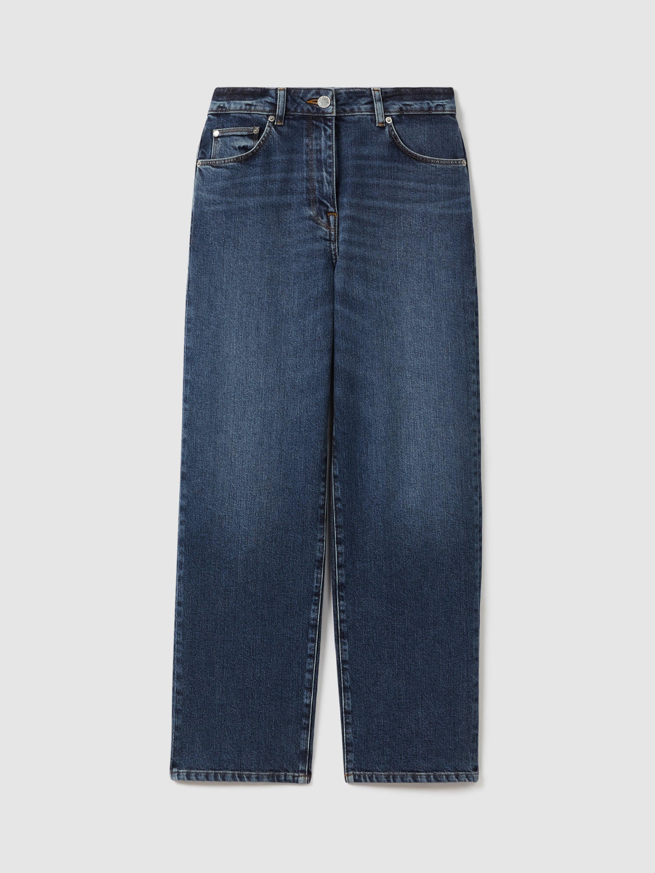 Product image 3 of 5, which shows Reiss Petite Selin Mid Rise Jeans, Mid Blue, 25