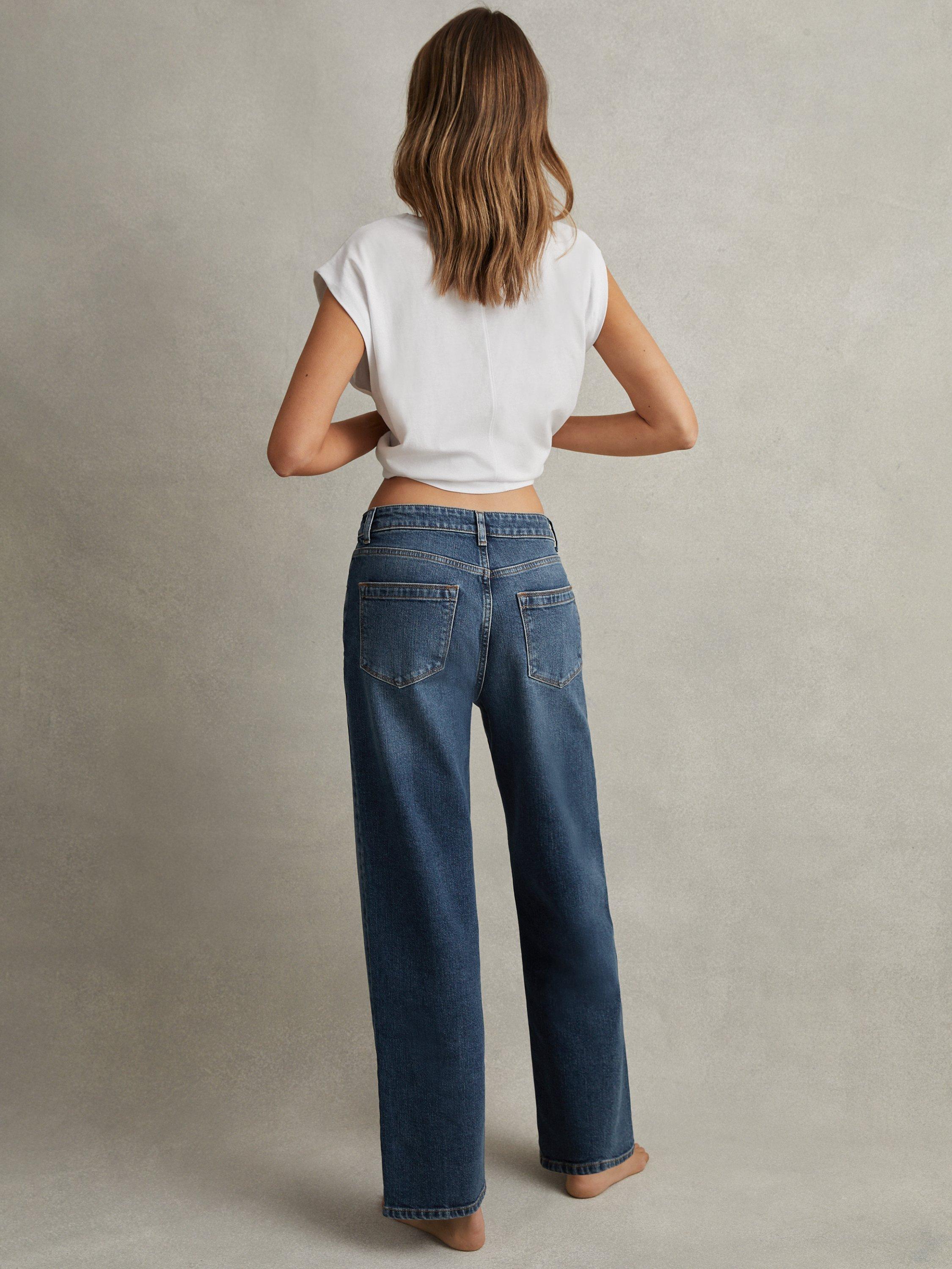 Product image 4 of 5, which shows Reiss Petite Selin Mid Rise Jeans, Mid Blue, 25