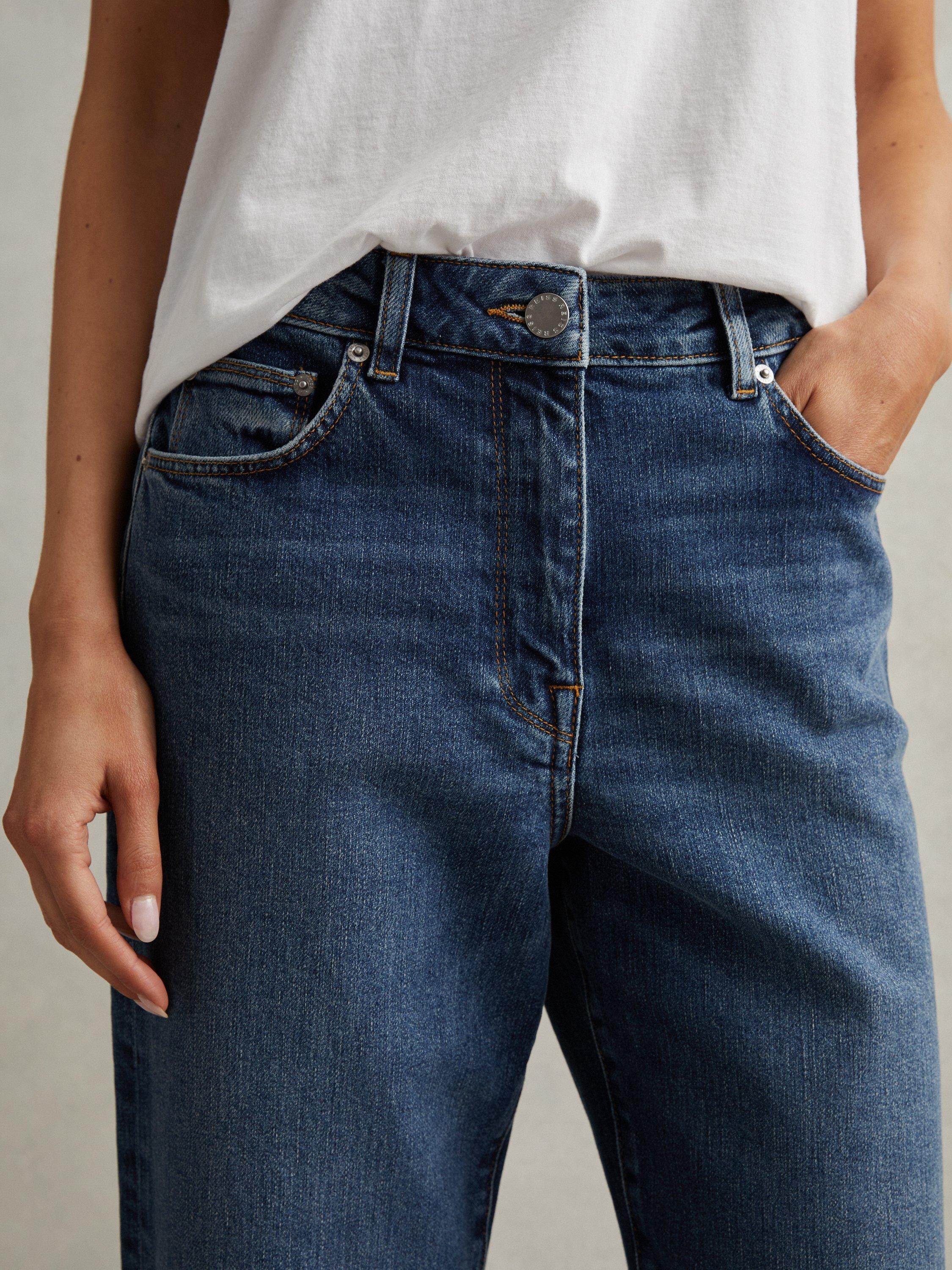 Product image 5 of 5, which shows Reiss Petite Selin Mid Rise Jeans, Mid Blue, 25