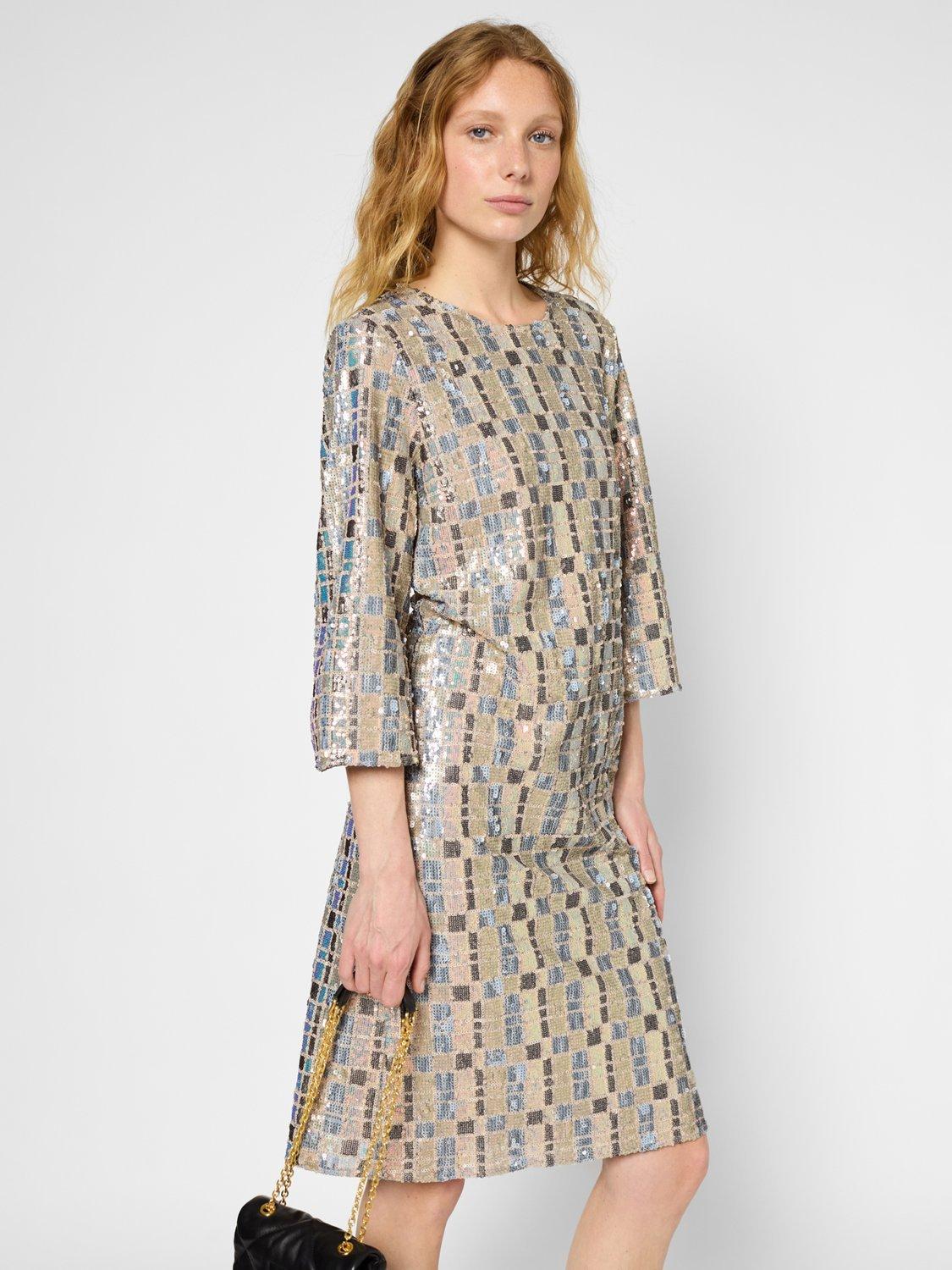 Product image 4 of 5, which shows Gerard Darel Paty Round Neck Sequin Dress, Bluesky, 6