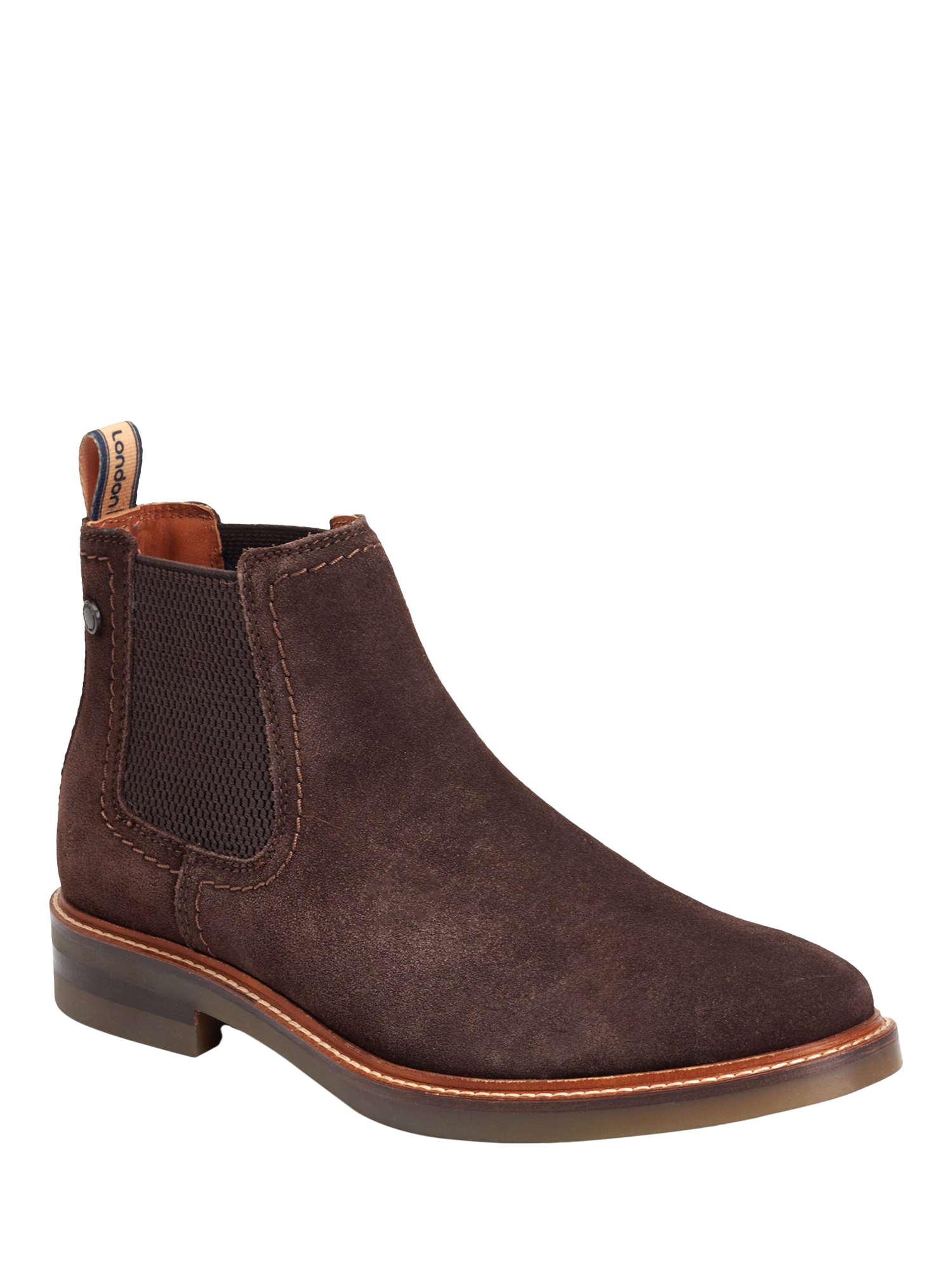 Product image 2 of 5, which shows Base London Portland Suede Chelsea Boots, Brown, 7