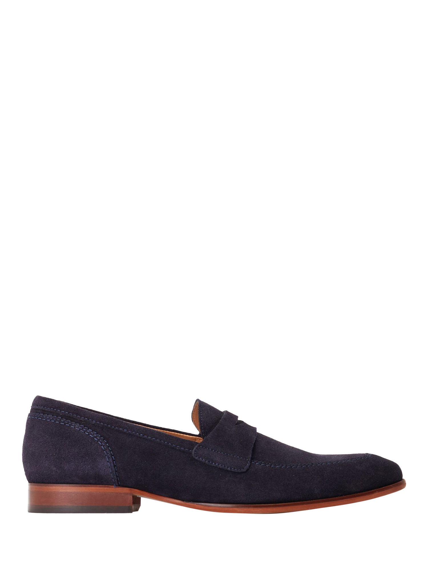 Product image 1 of 5, which shows Base London Bruno Suede Penny Loafers, Navy, 7