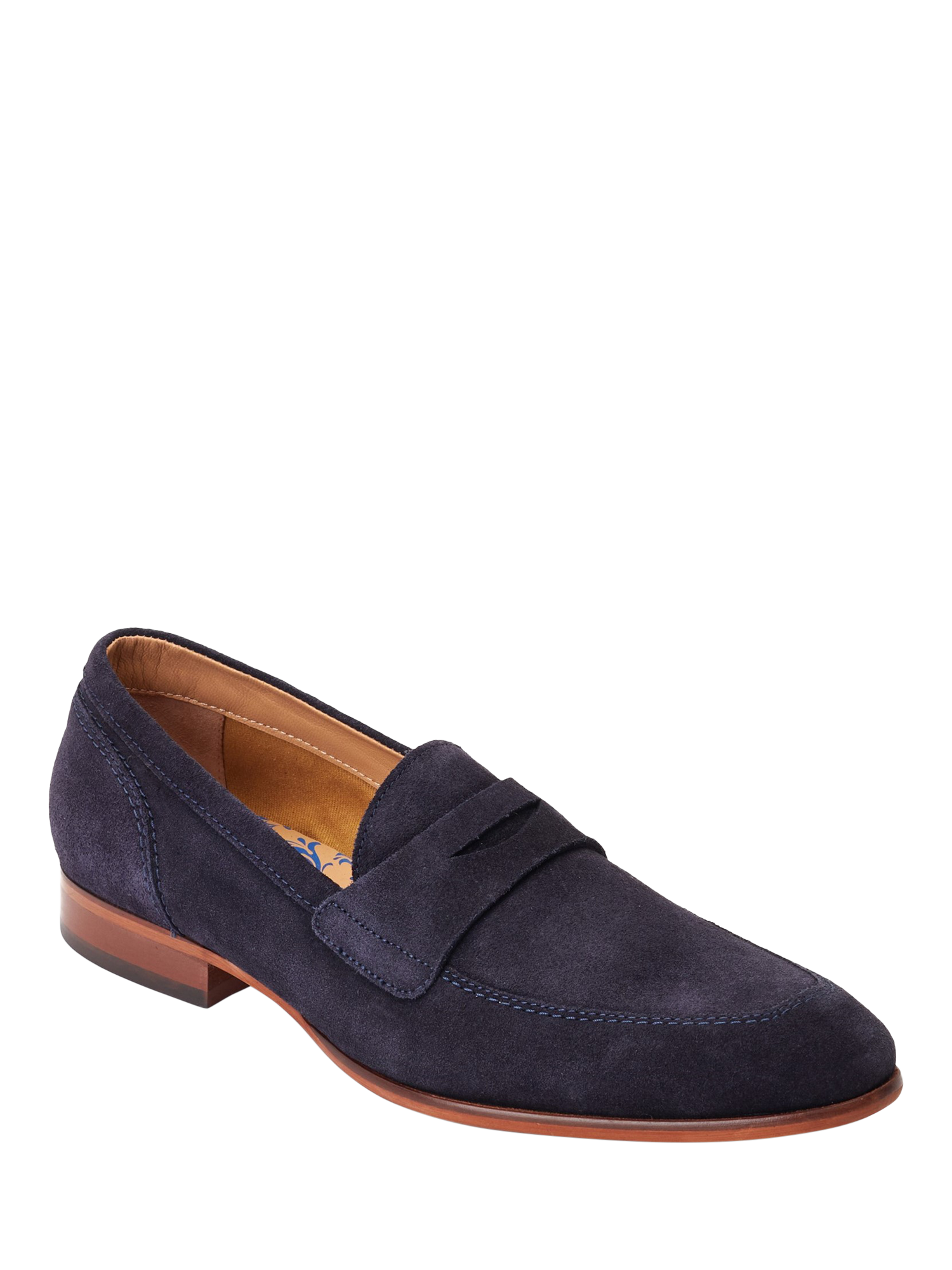 Product image 2 of 5, which shows Base London Bruno Suede Penny Loafers, Navy, 7
