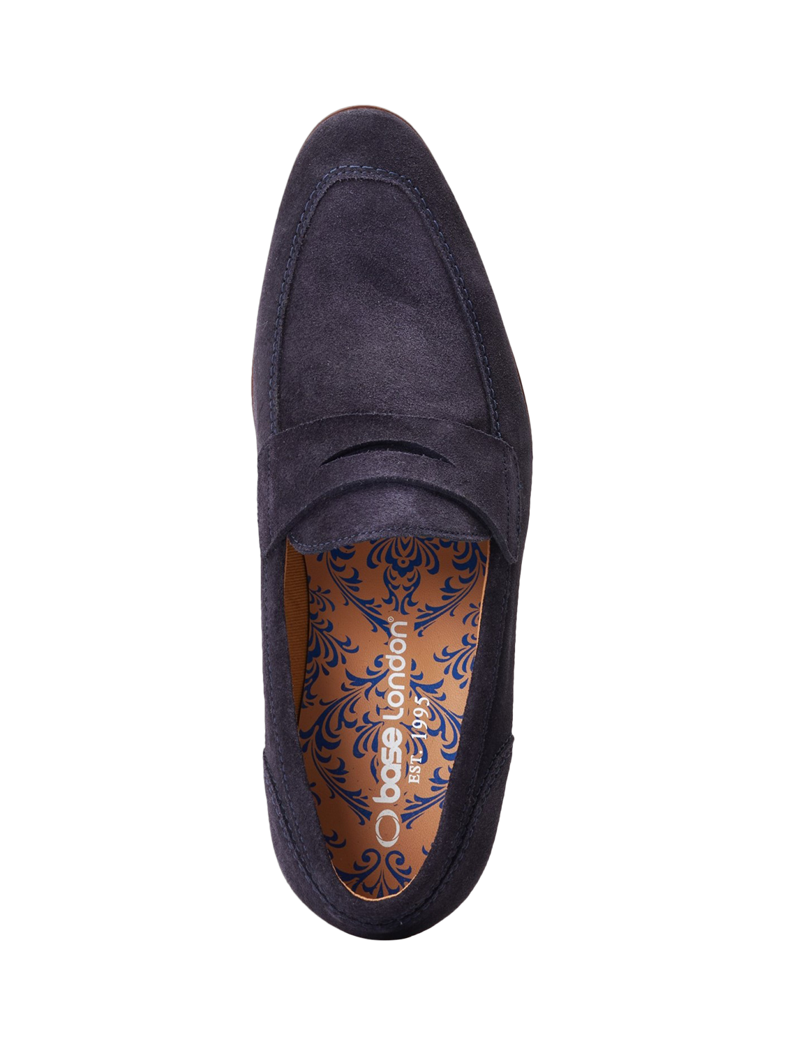 Product image 5 of 5, which shows Base London Bruno Suede Penny Loafers, Navy, 7