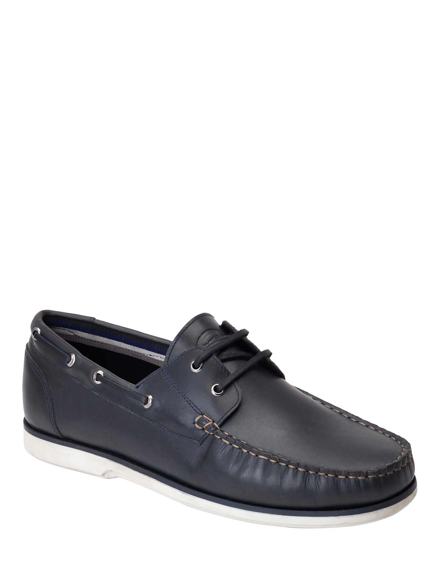 Product image 2 of 5, which shows Base London Stern Leather Boat Shoes, Navy, 7