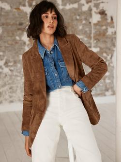Mint Velvet Single Breasted Pure Suede Blazer, Tan, Tan