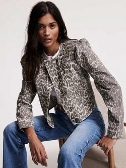 Mint Velvet Leopard Print Denim Jacket, Beige/Multi, Beige/Multi