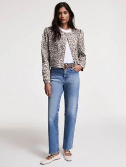 Mint Velvet Leopard Print Denim Jacket, Beige/Multi - view 2, Beige/Multi