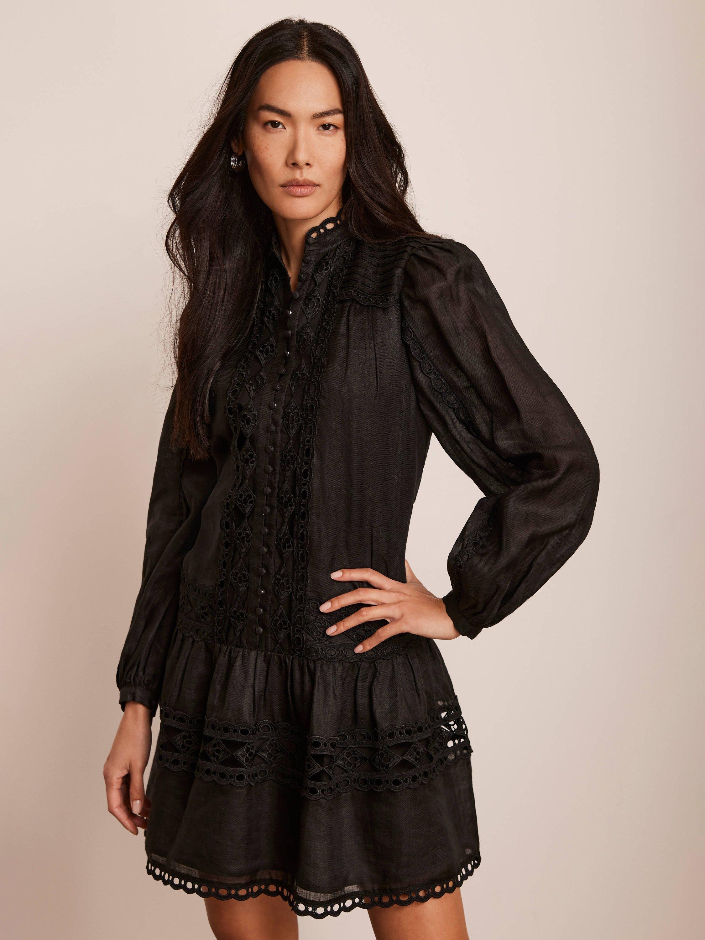 Mint Velvet Lace Detail Mini Dress, Black